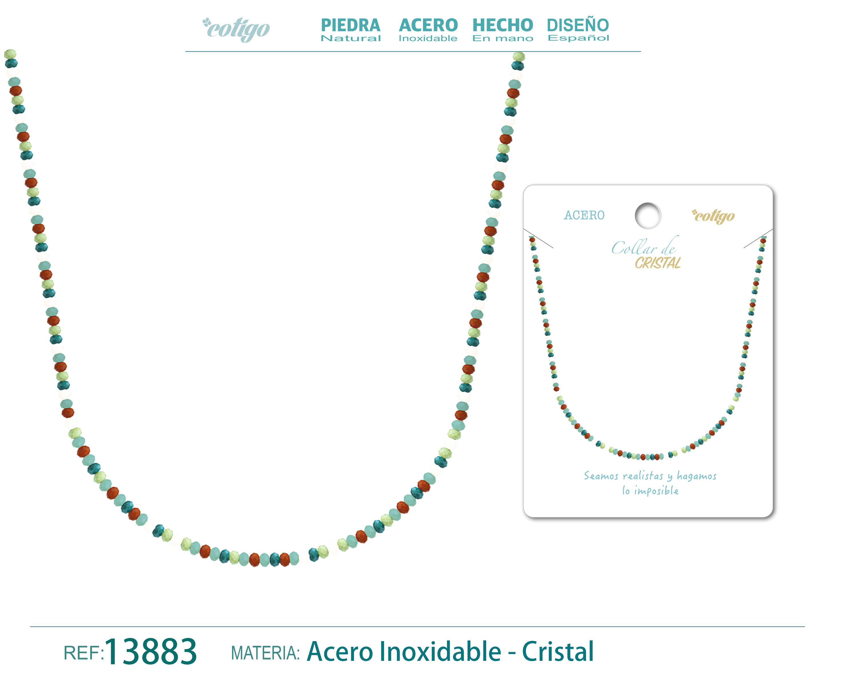 Collar de Cristal Multicolor con cierre Acero