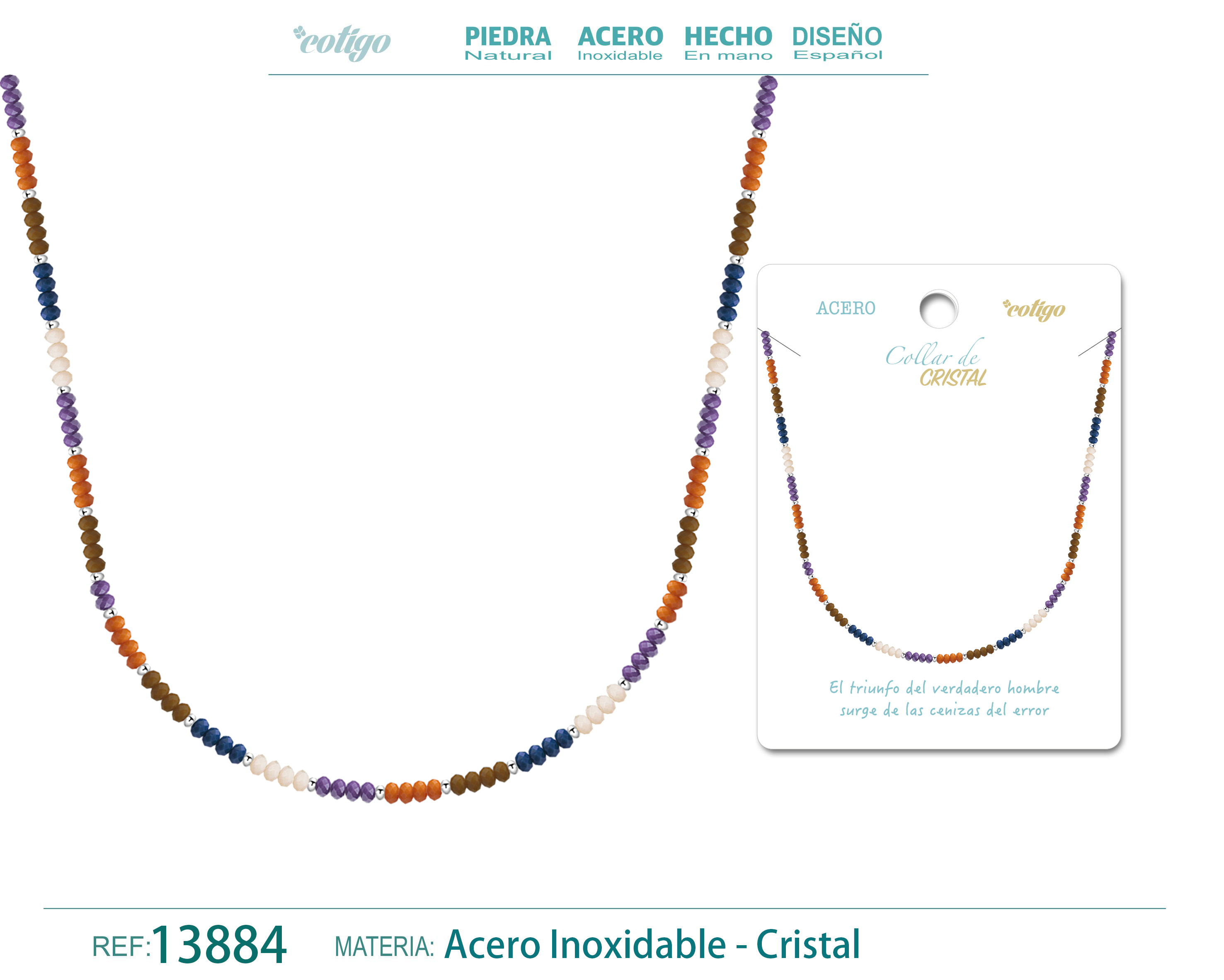 Collar de Cristal Multicolor con cierre Acero