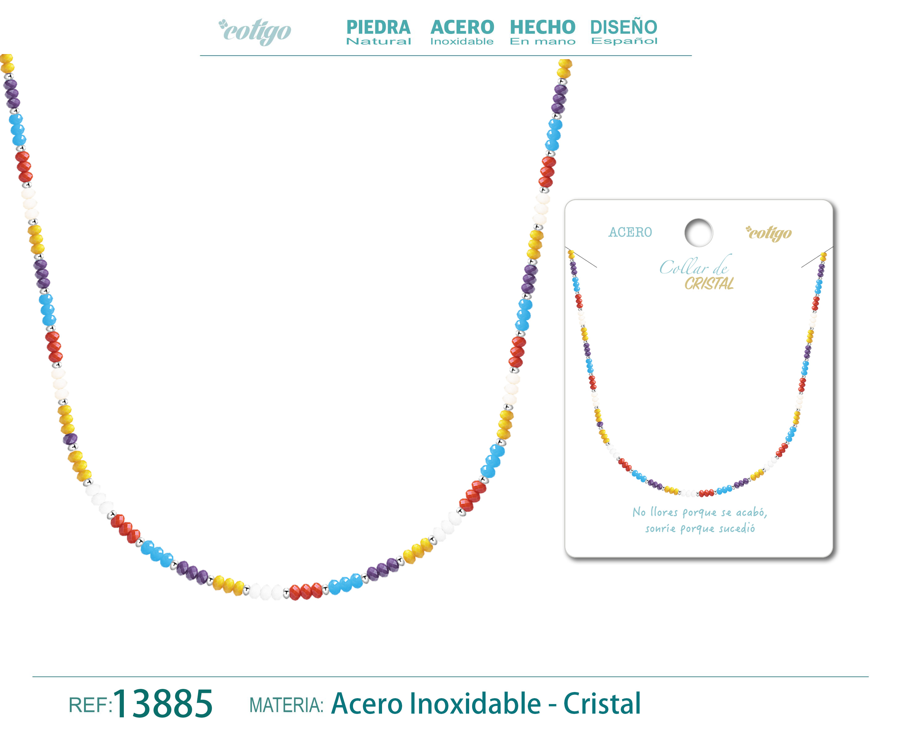 Collar de Cristal Multicolor con cierre Acero