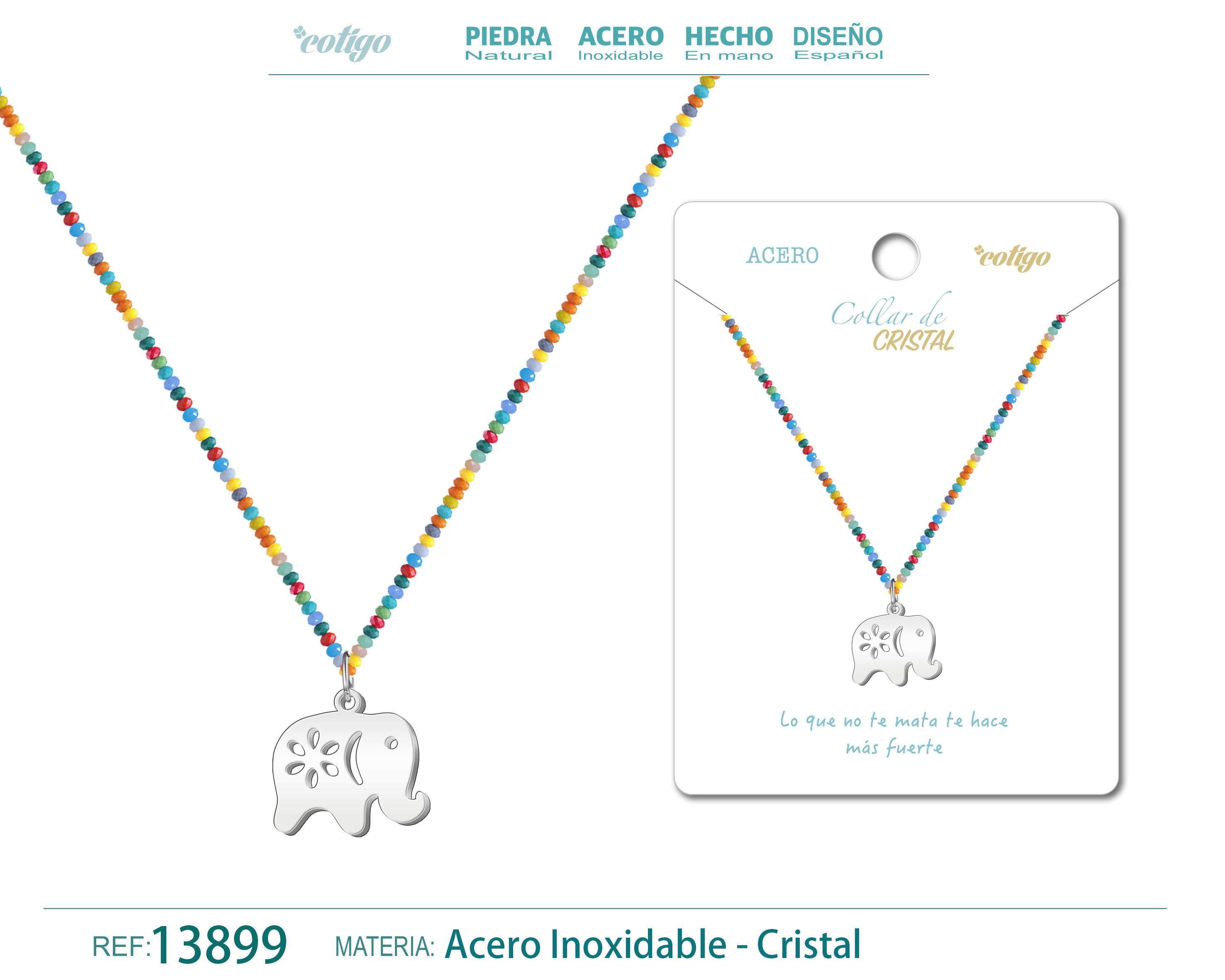 Collar de Cristal con Elefante Acero