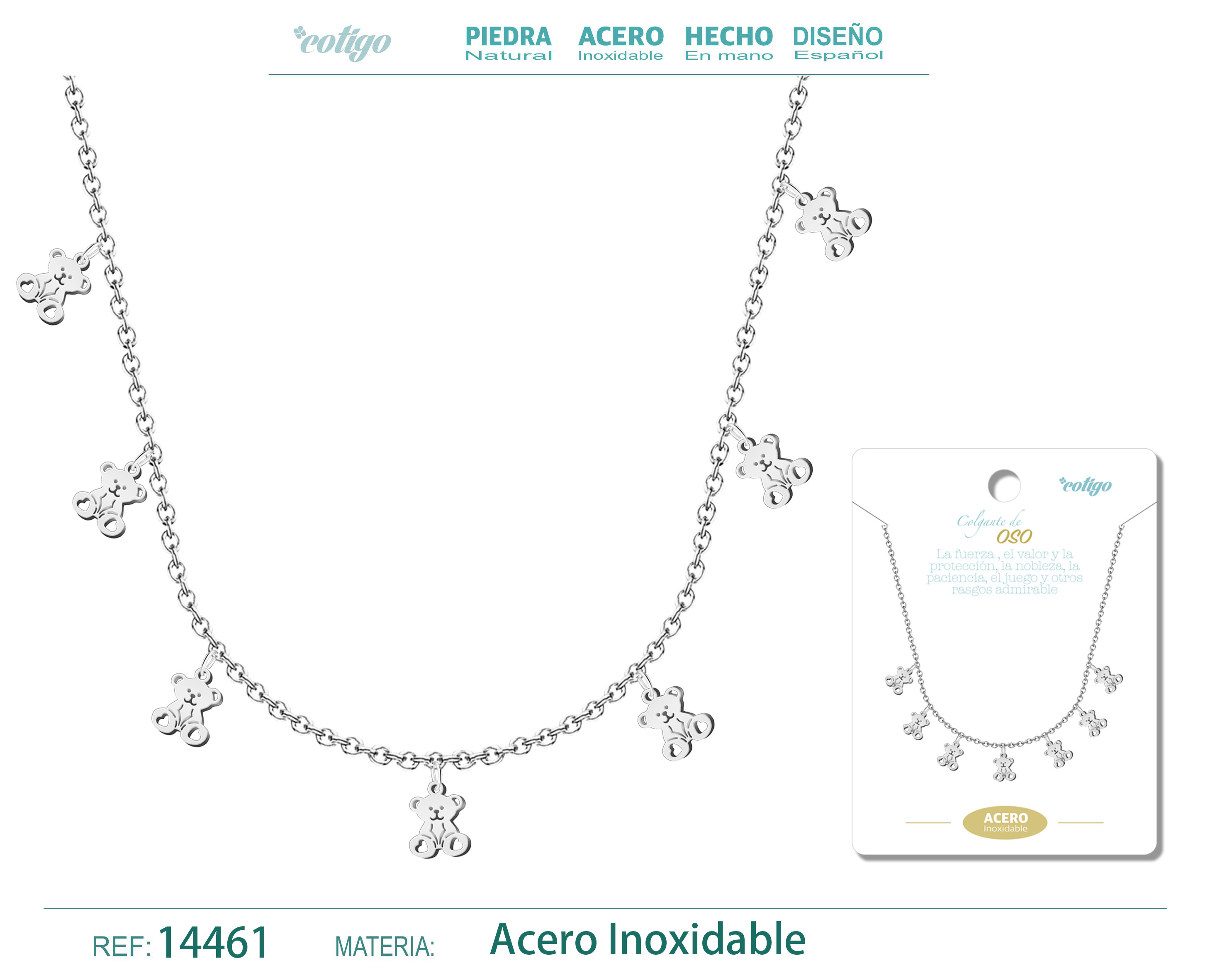 Collar con 7 colgante de Oso color Plateado
