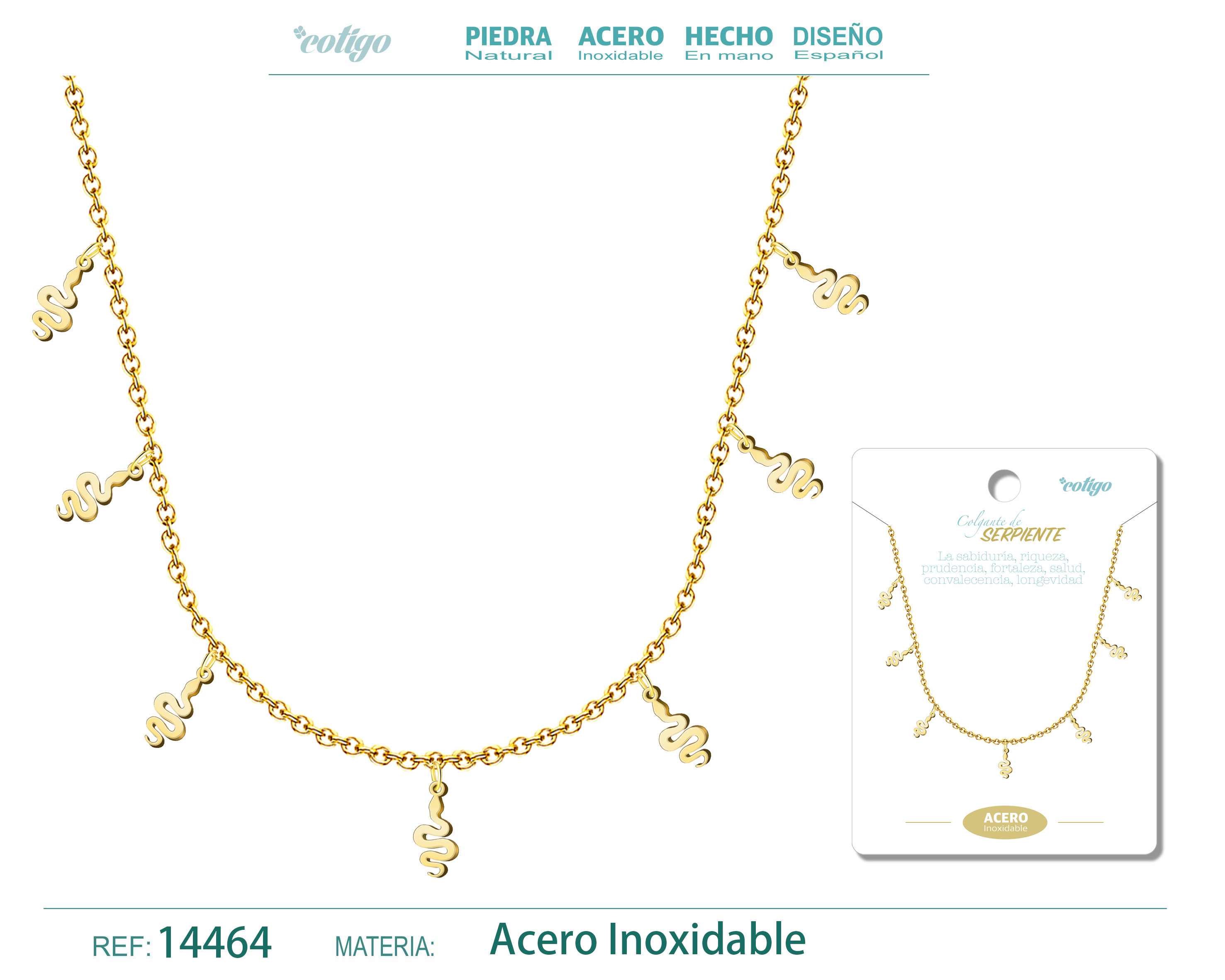 Collar con 7 colgante de Serpiente color Dorado