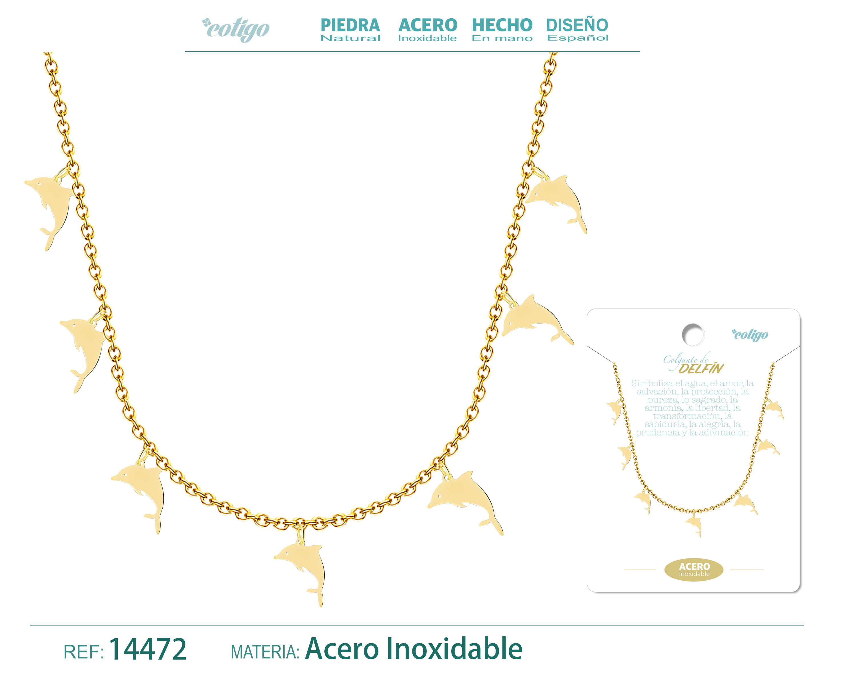 Collar con 7 colgante de Delfin color Dorado