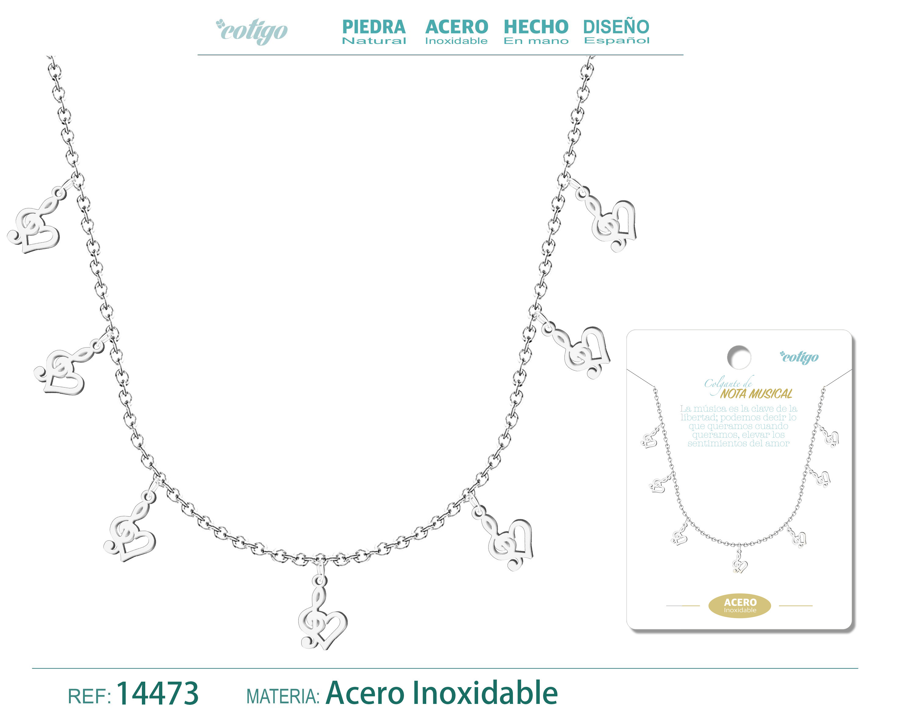 Collar con 7 colgante de Nota Musica color Plateado