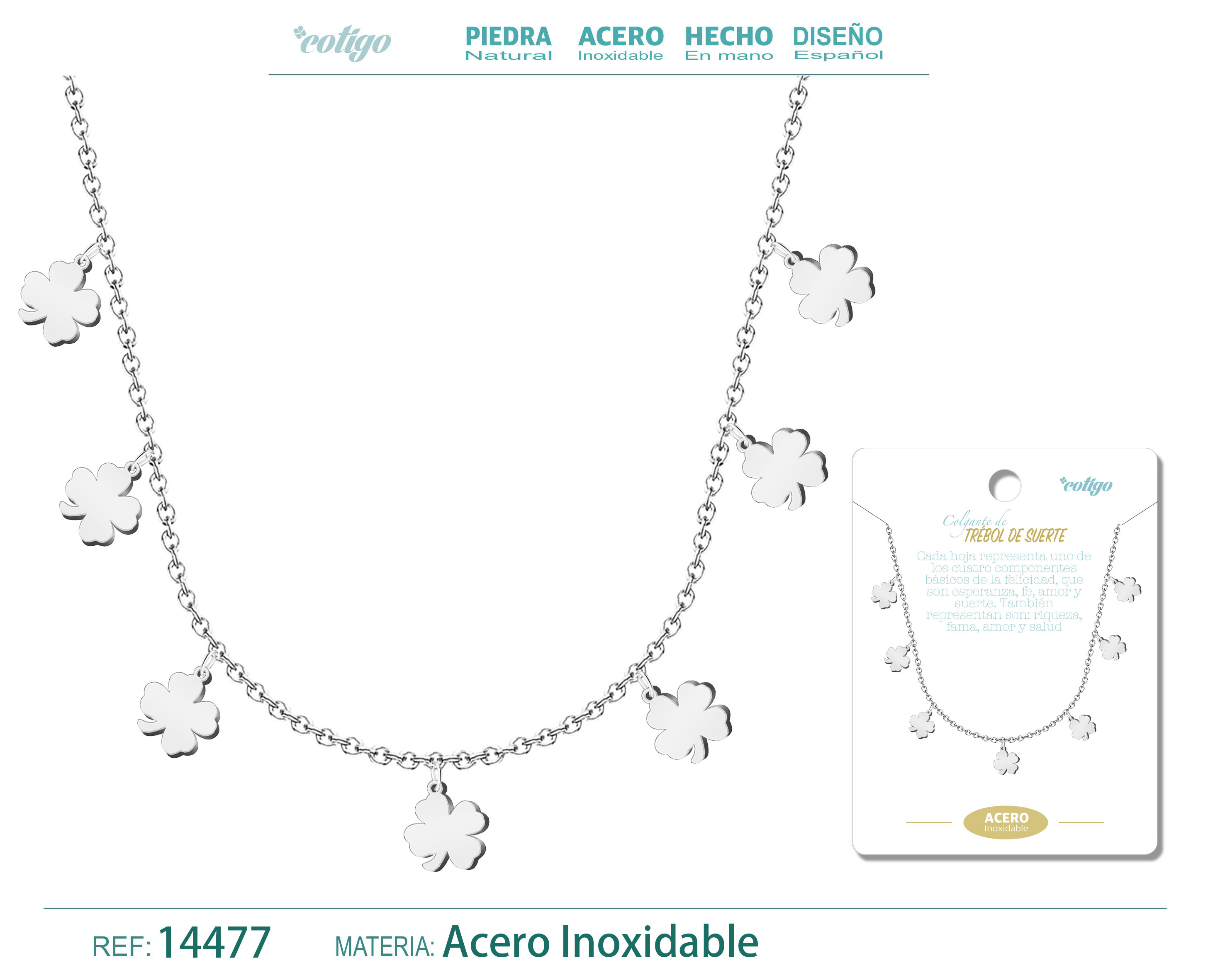 Collar con 7 colgante de Trebol color Plateado