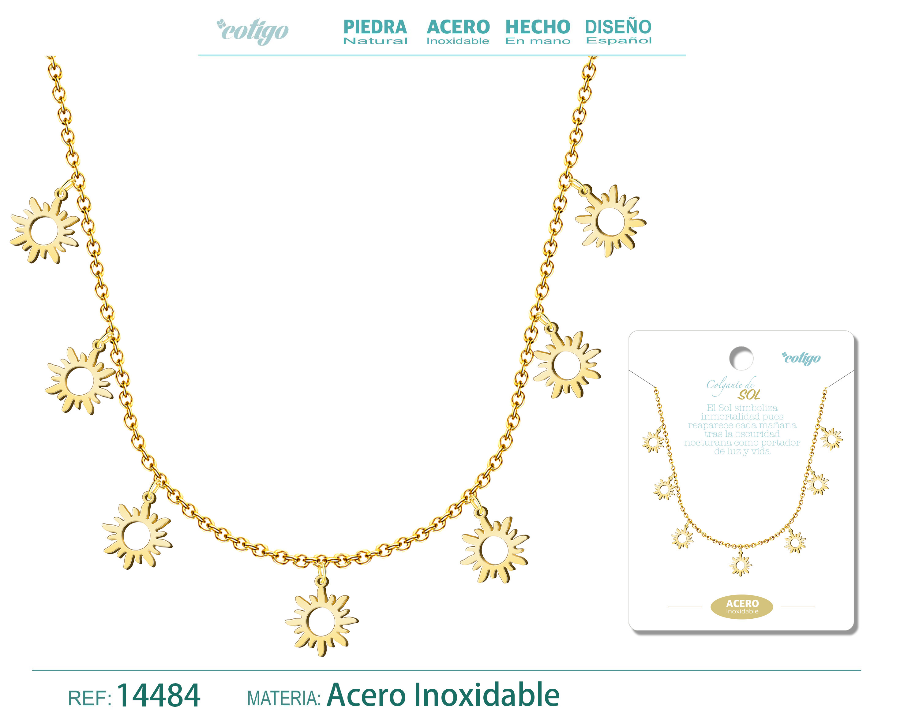 Collar con 7 colgante de Sol color Dorado