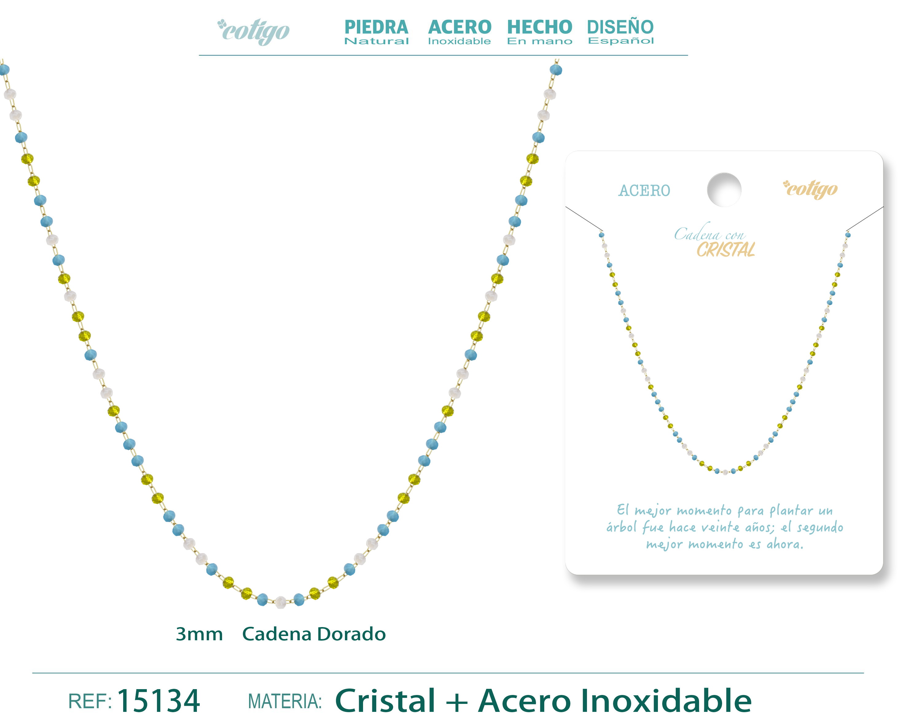 Collar Acero Dorado con Bola cristal