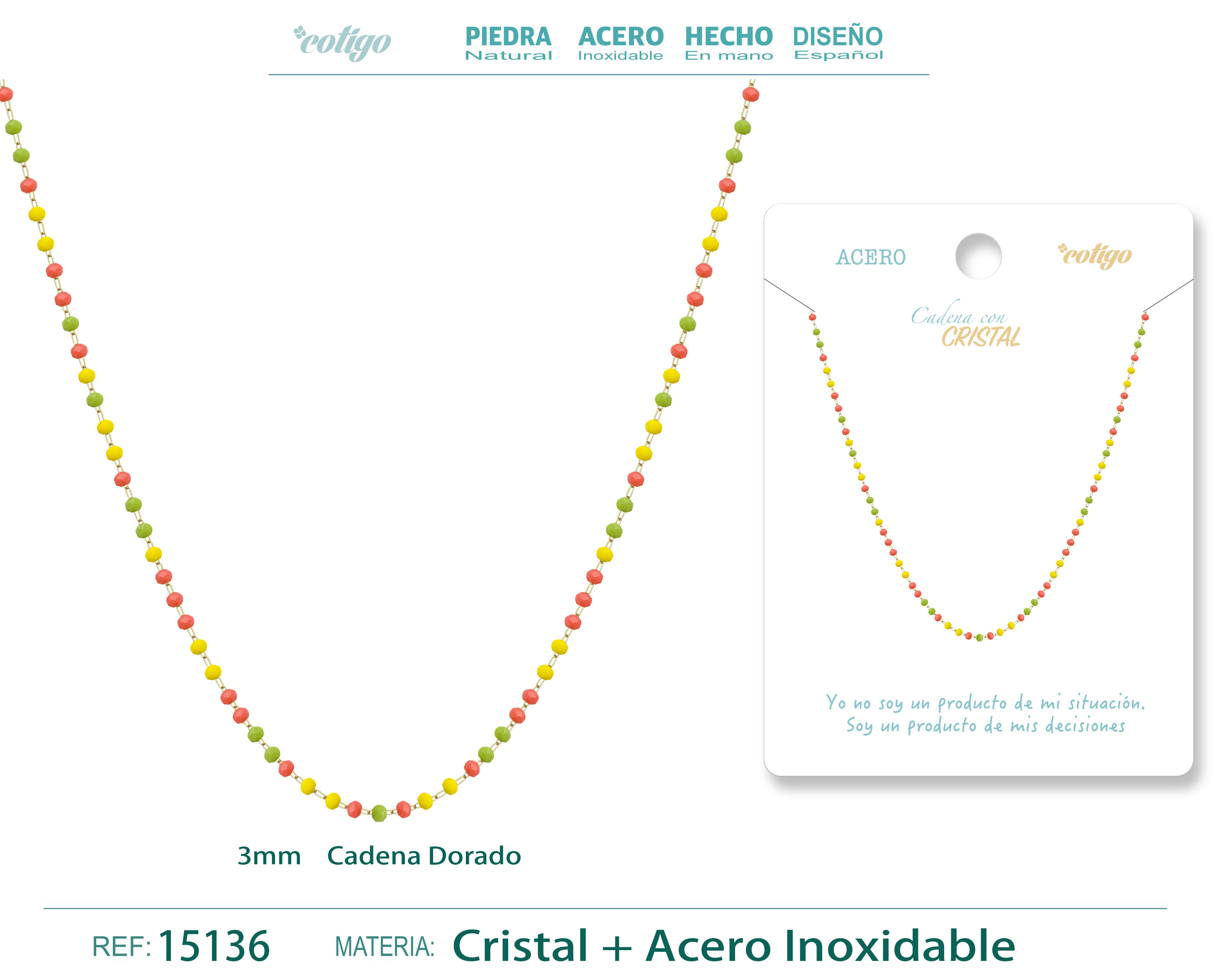 Collar Acero Dorado con Bola cristal