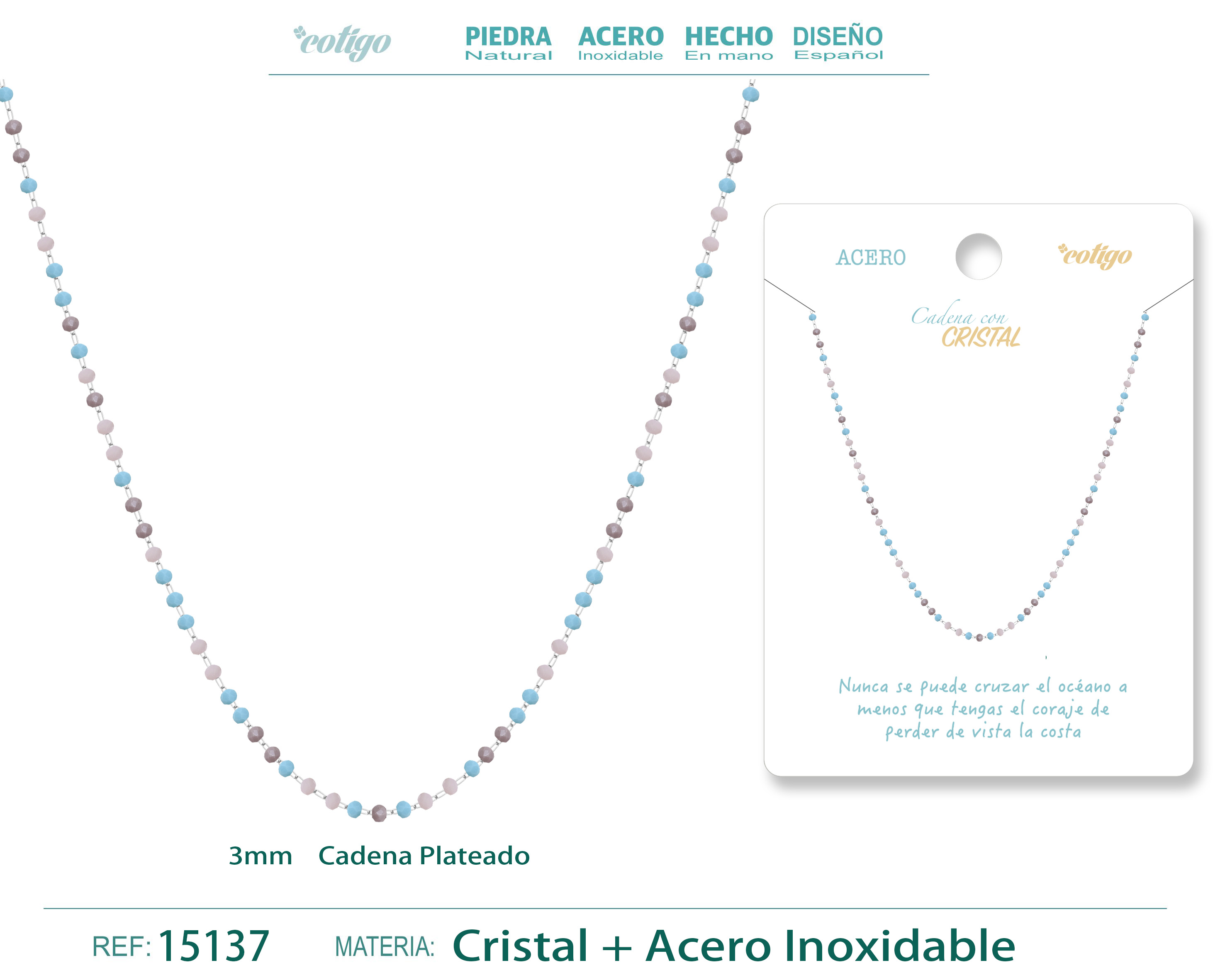 Collar Acero Plateado con Bola cristal
