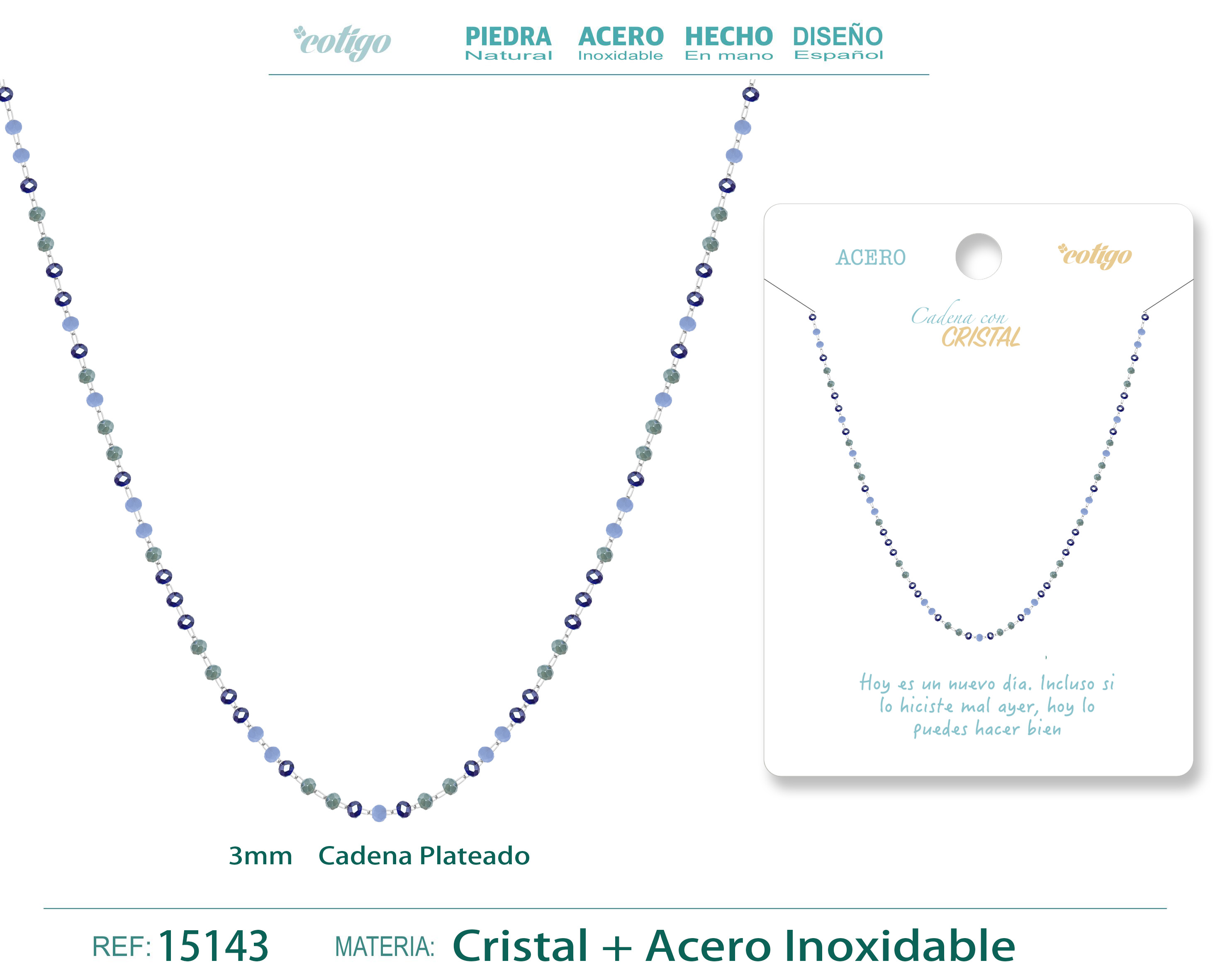 Collar Acero Plateado con Bola cristal