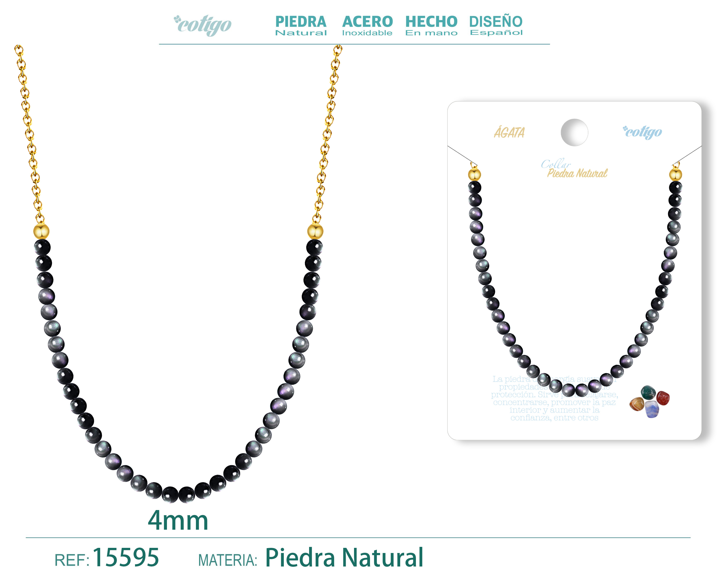 Collar Obsidiana 4mm