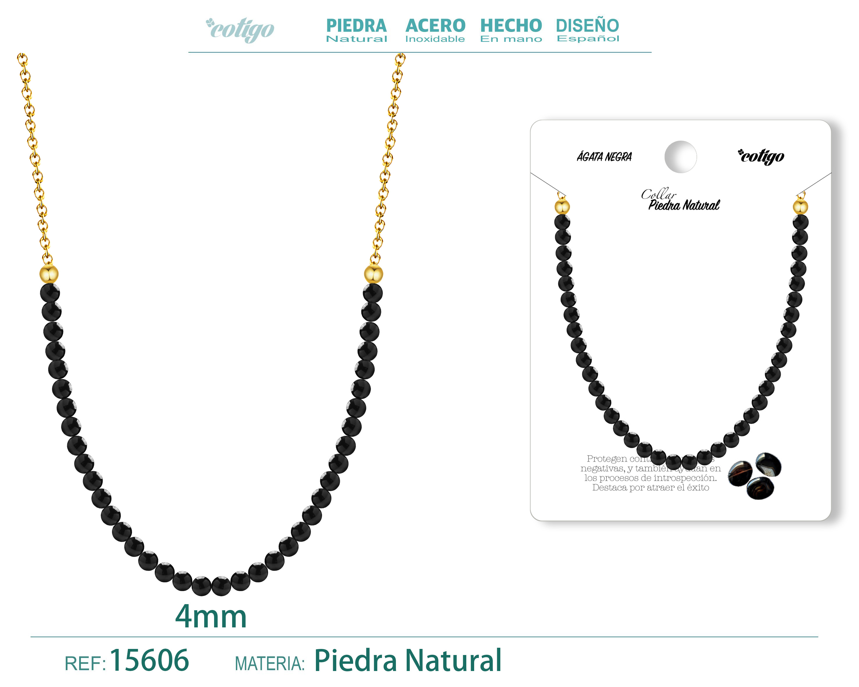 Collar Agata nergra 4mm