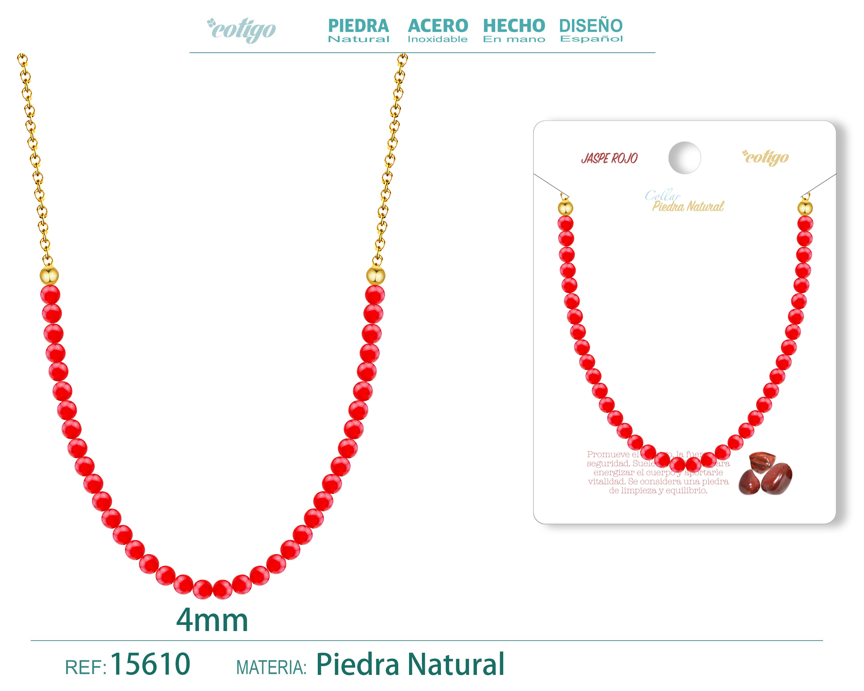 Collar Jaspe rojo 4mm
