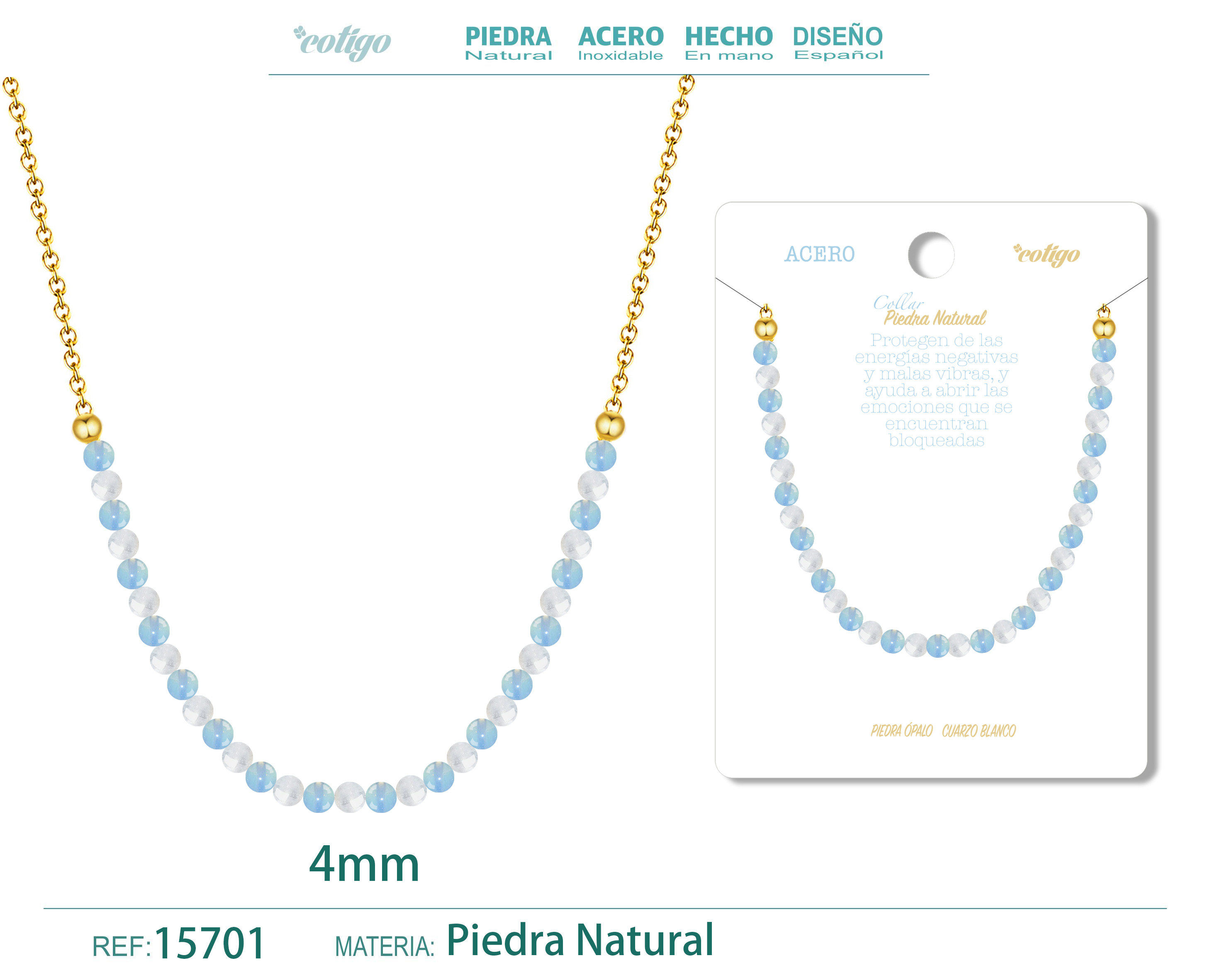 Collar Cuarzo blanco+Opalina 4mm