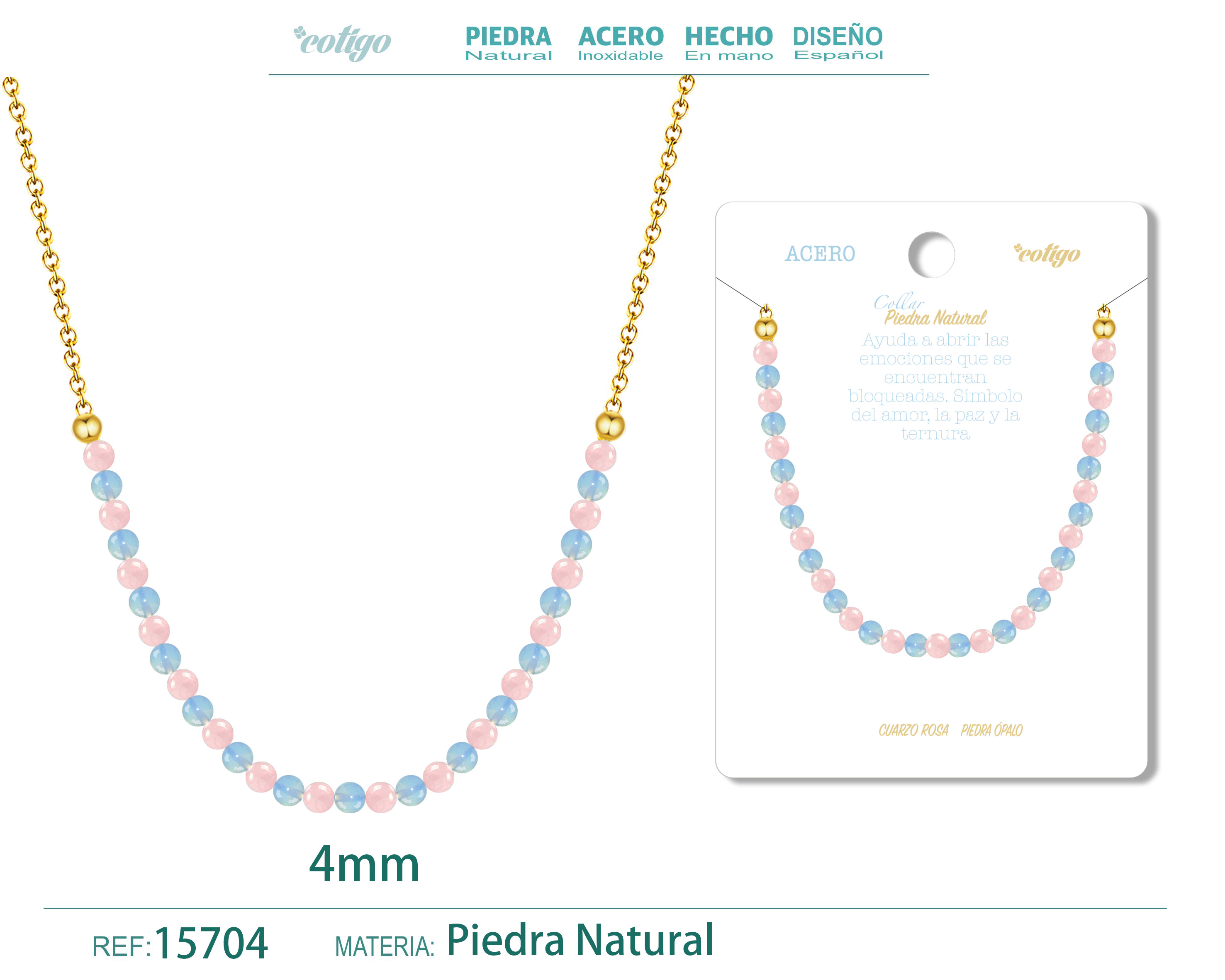 Collar Cuarzo rosa，Opalina 4mm