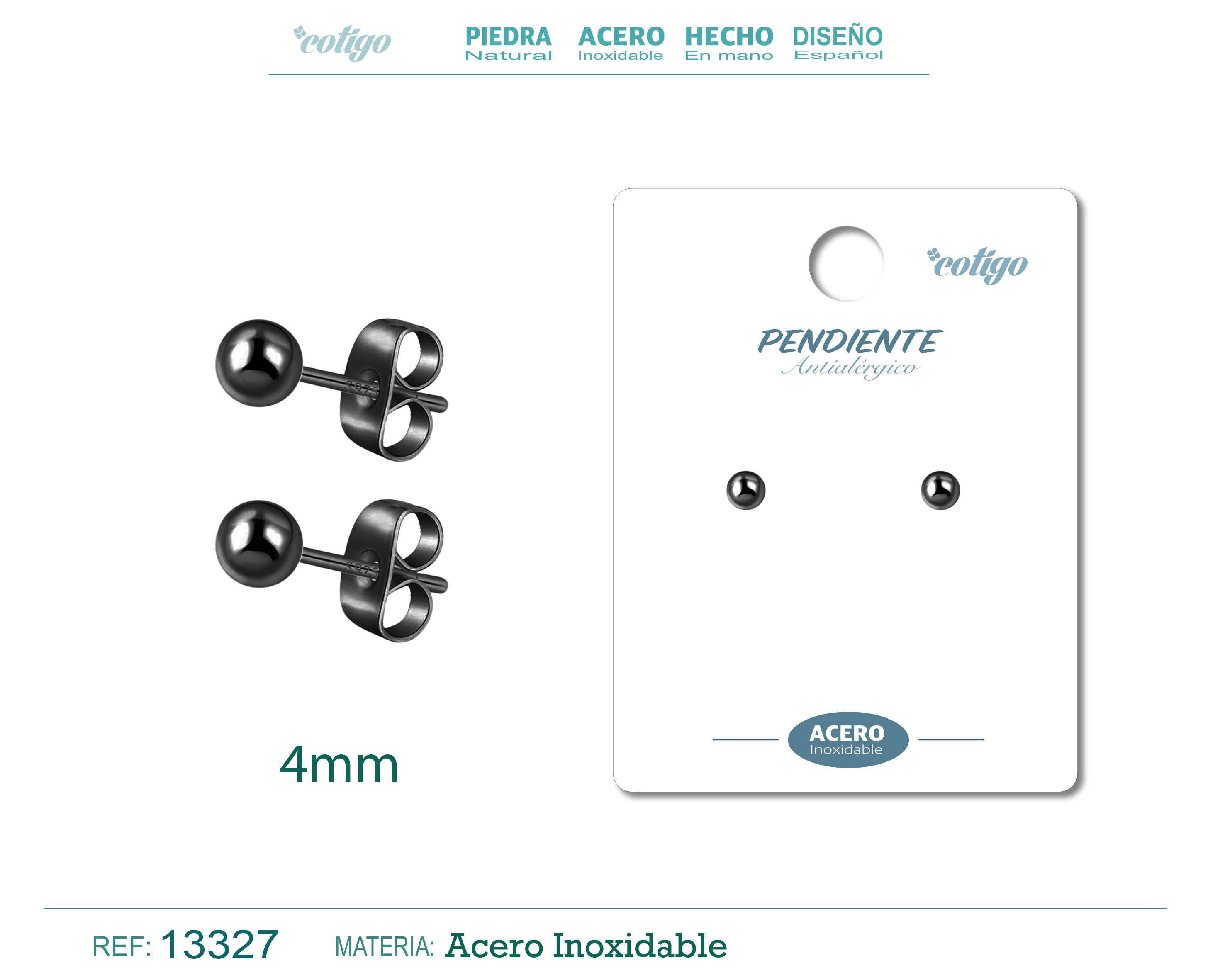 Pendiente Bola 4mm Acero color Negro