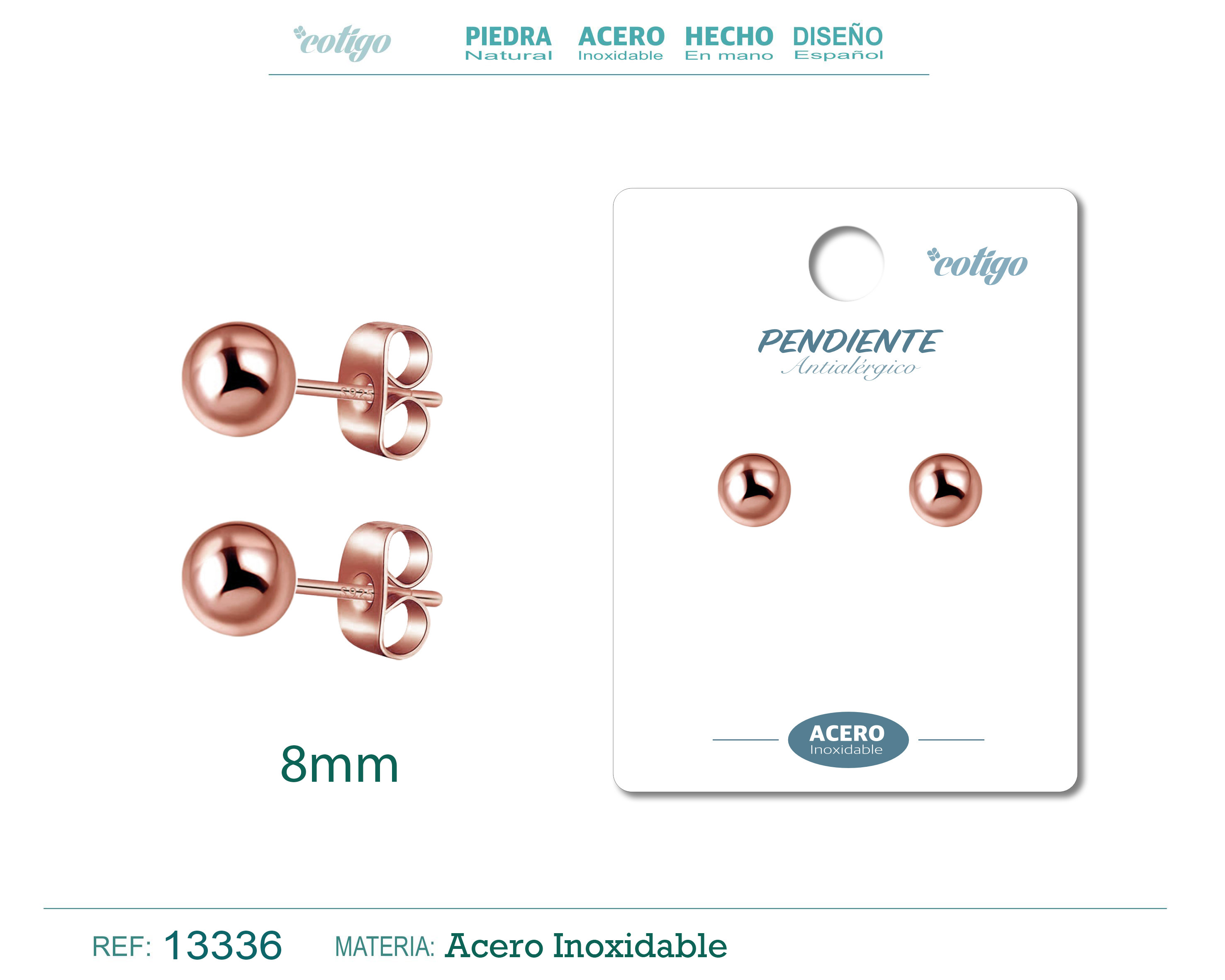 Pendiente Bola 8mm Acero color Rosa