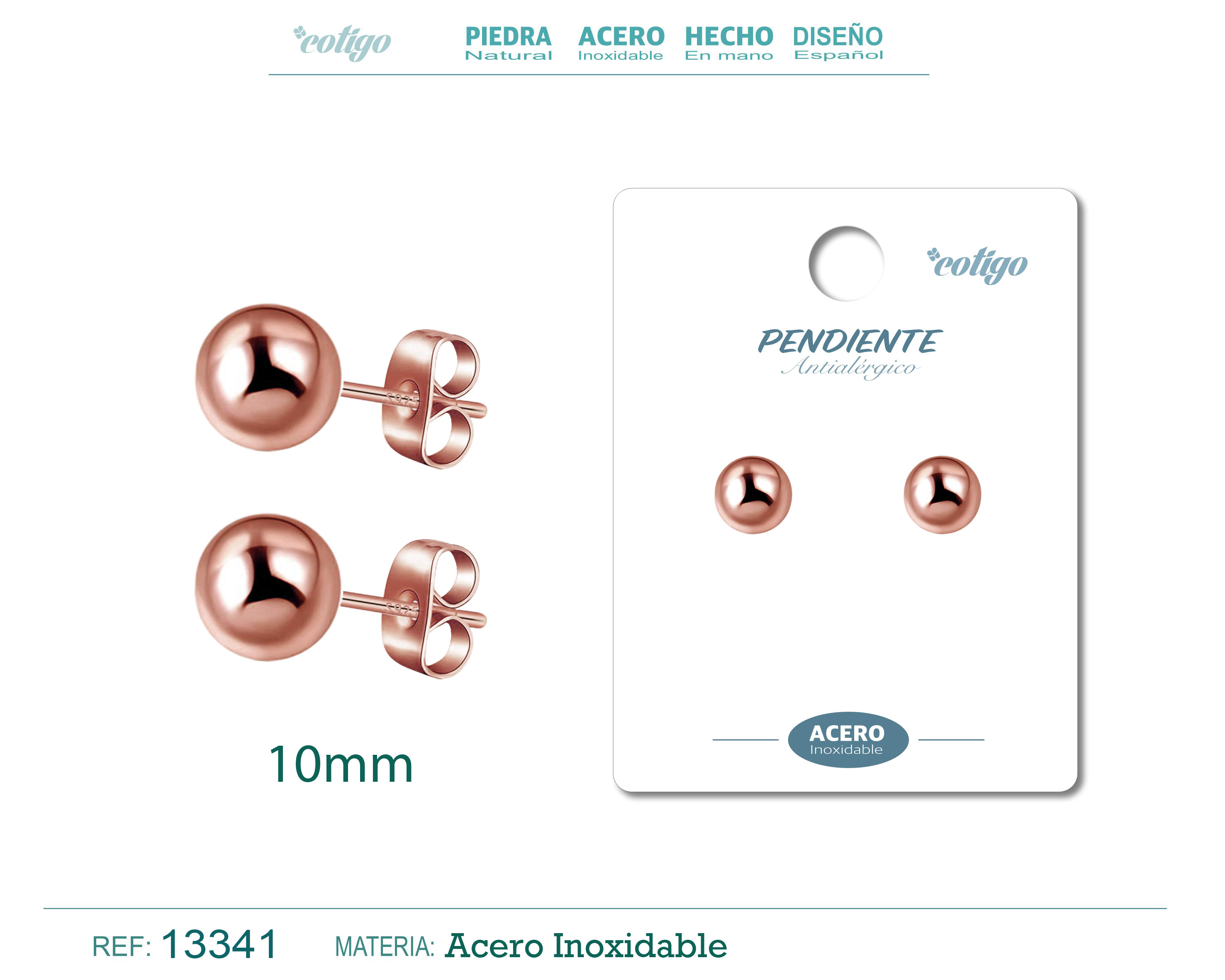 Pendiente Bola 10mm Acero color Rosa