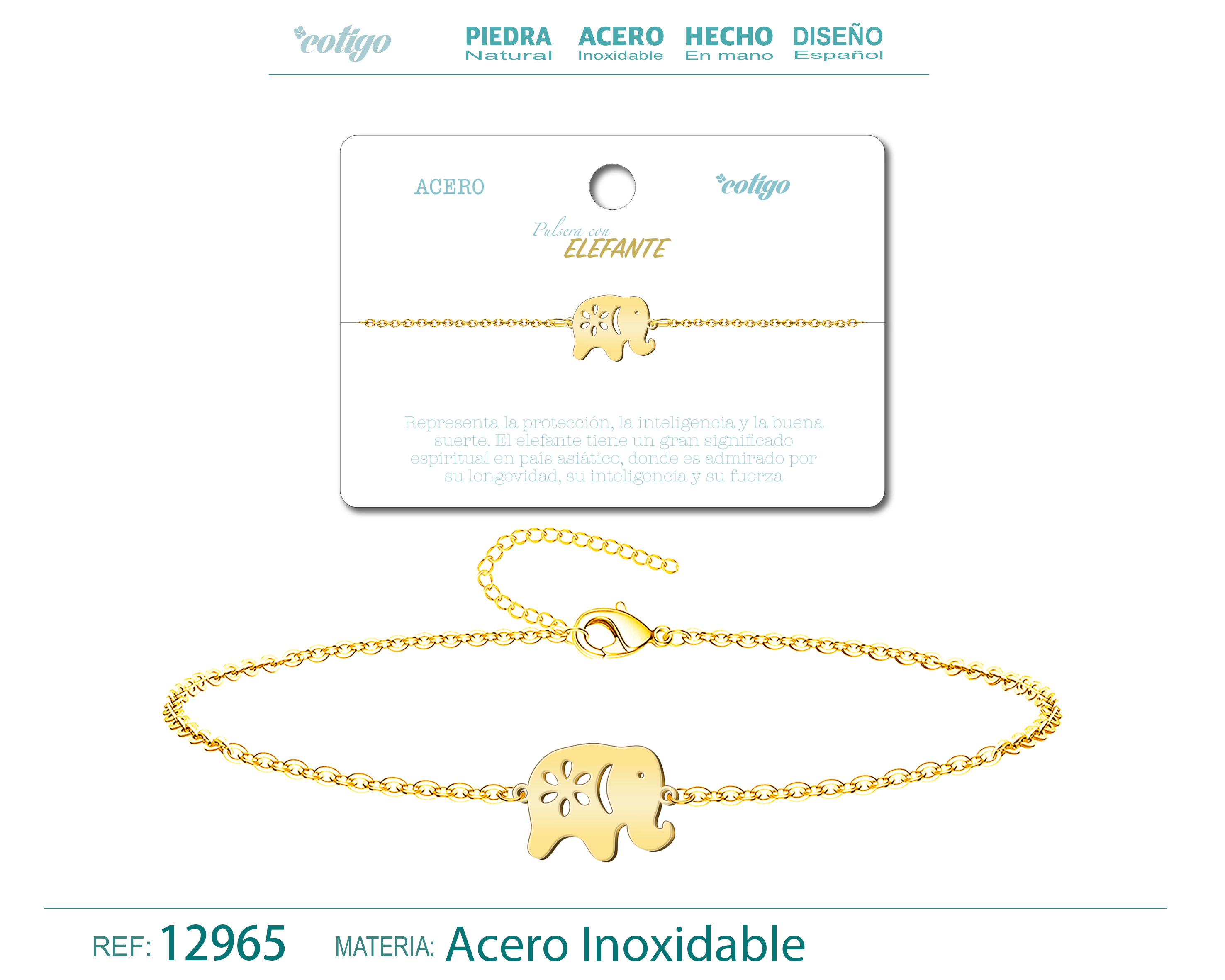 Pulsera ElefanteAcero Dorado