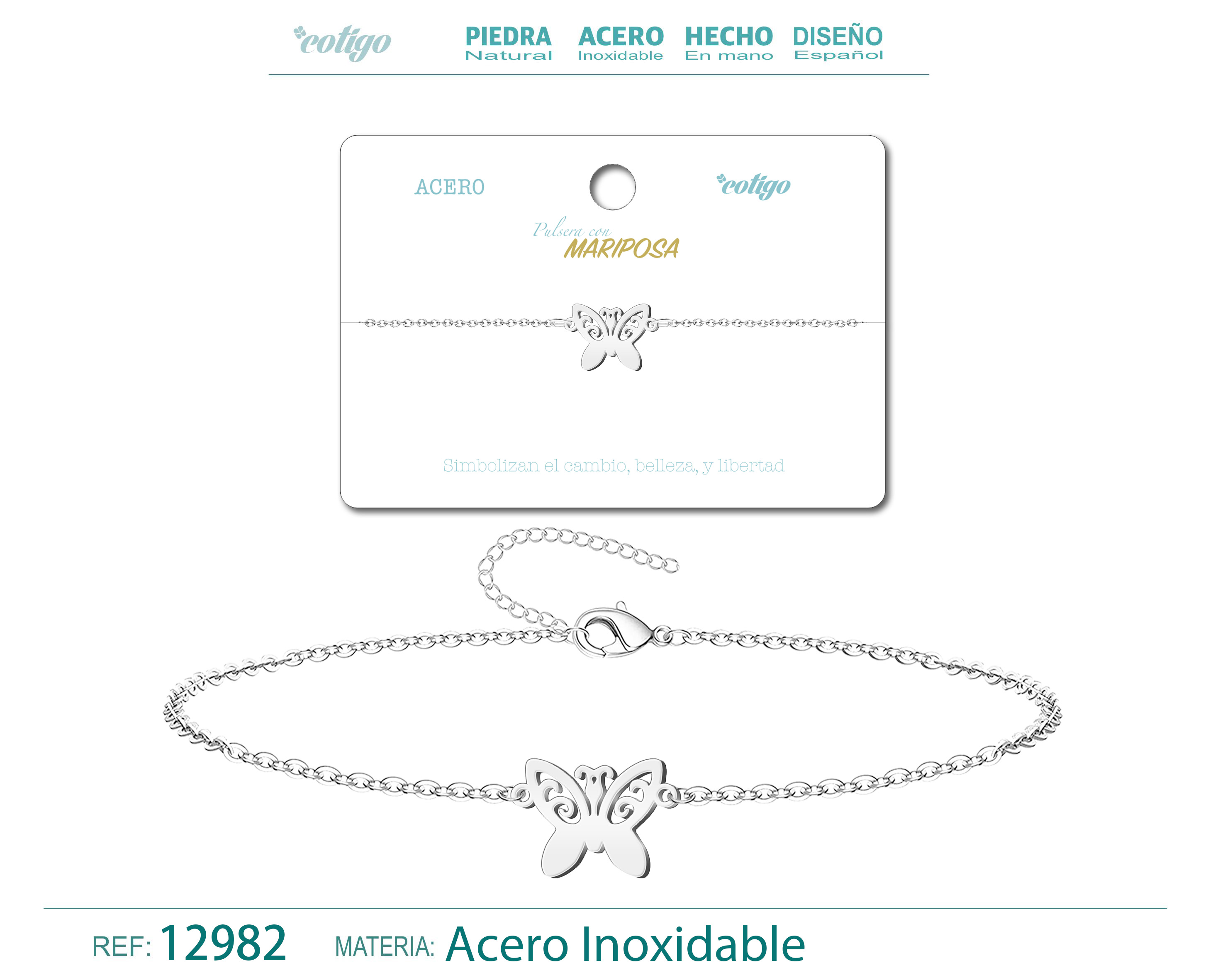 Pulsera Mariposa Acero Plateado