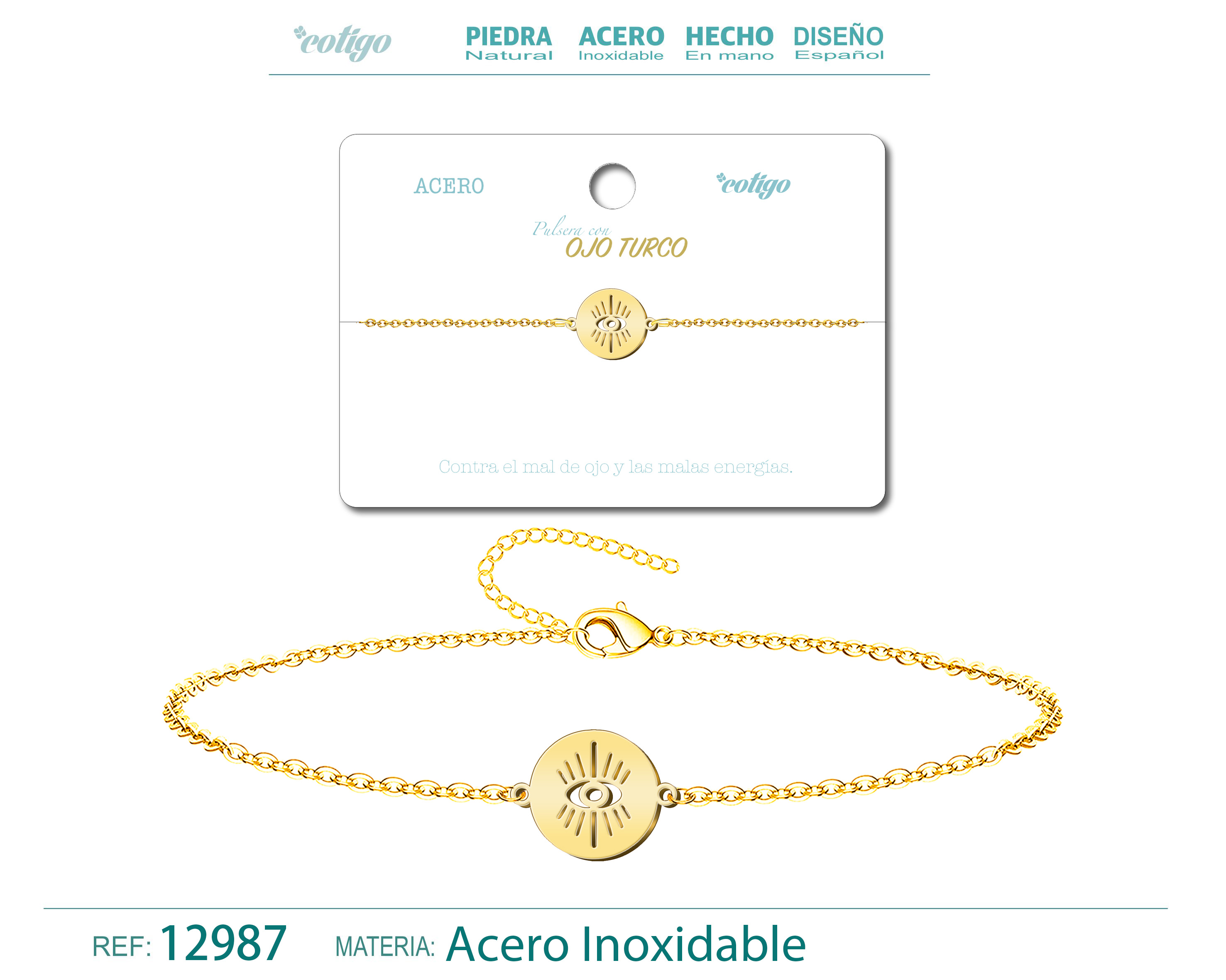 Pulsera Ojo TurcoAcero Dorado