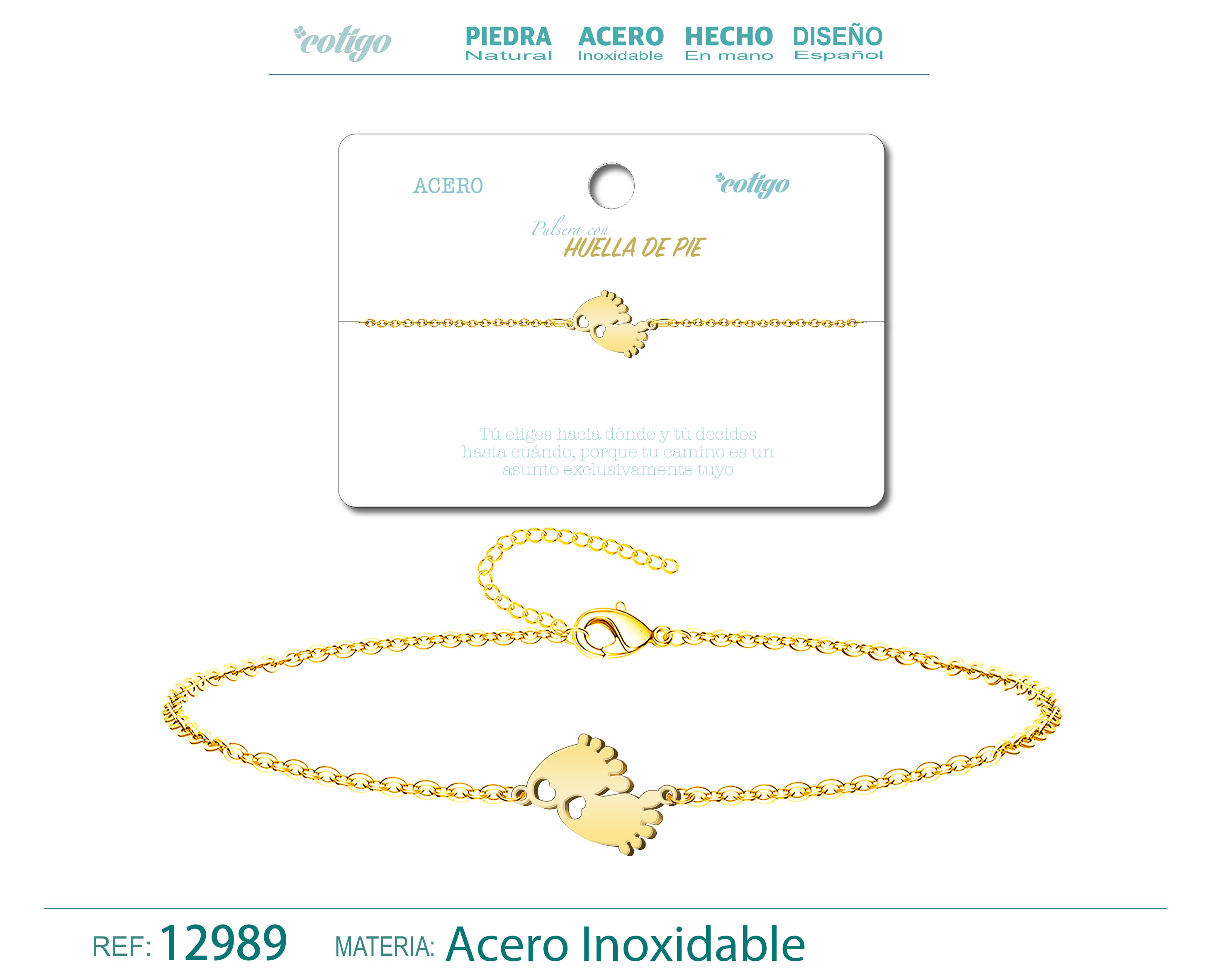 Pulsera Huella de PieAcero Dorado