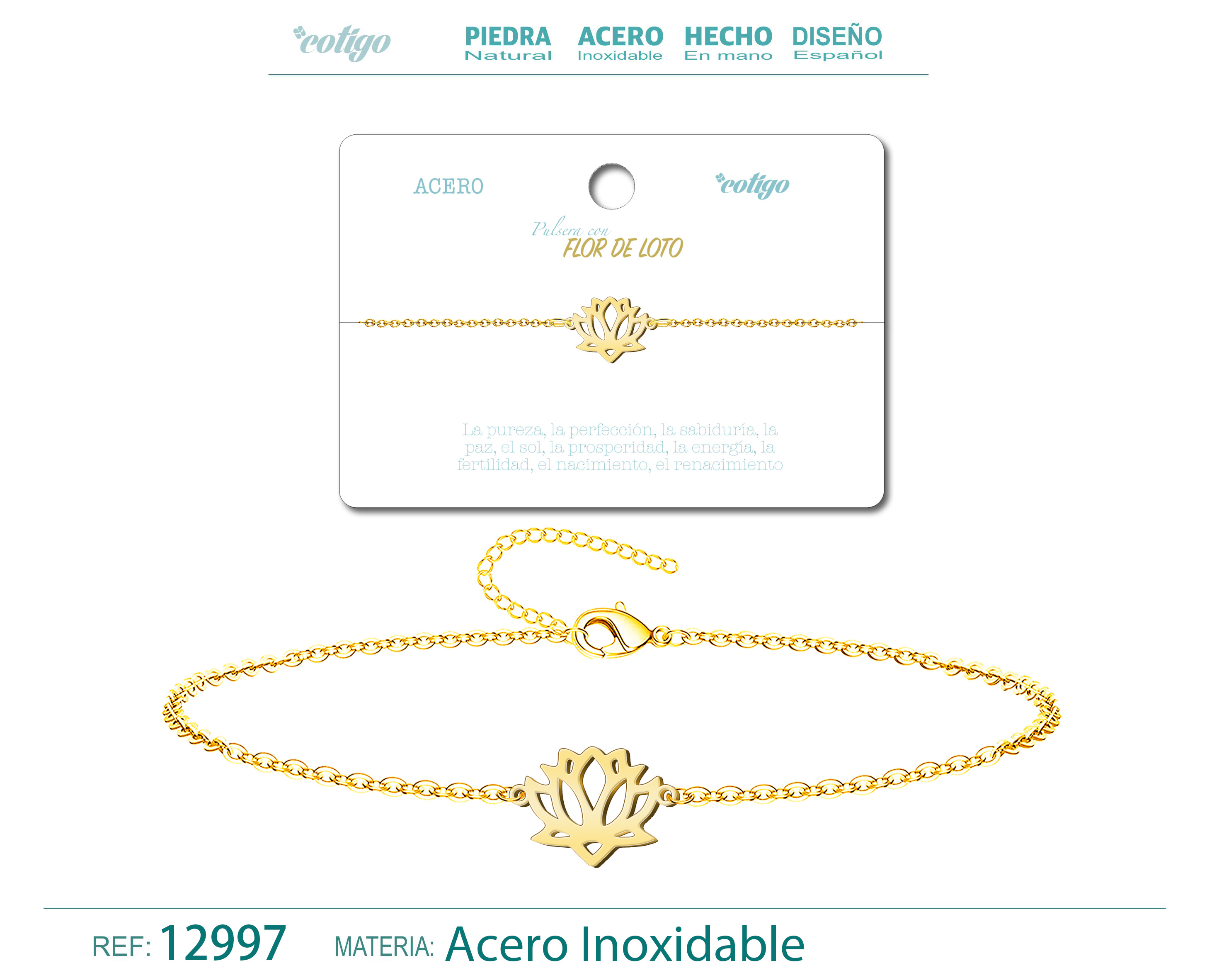 Pulsera Flor de LotoAcero Dorado