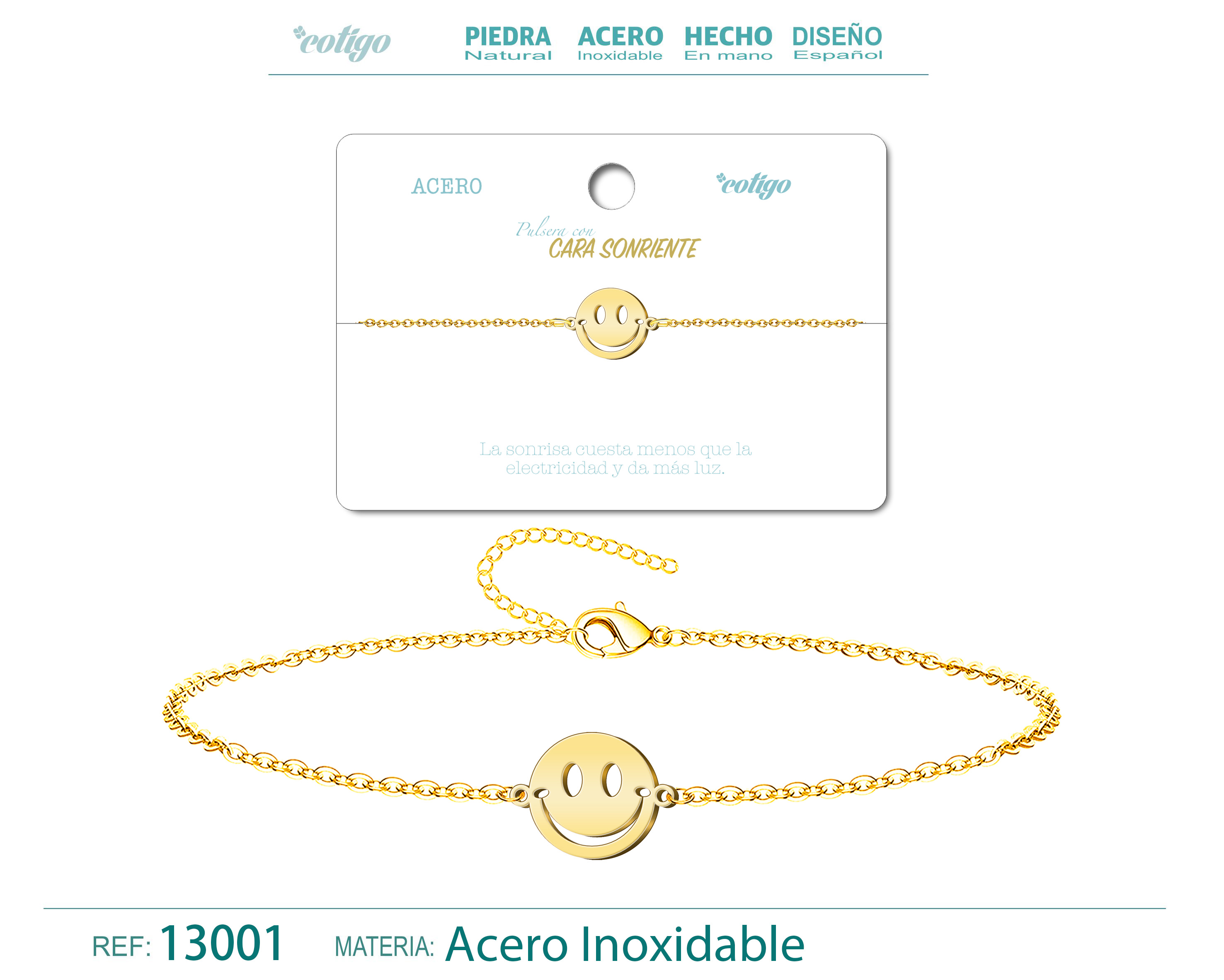Pulsera Cara SonrienteAcero Dorado