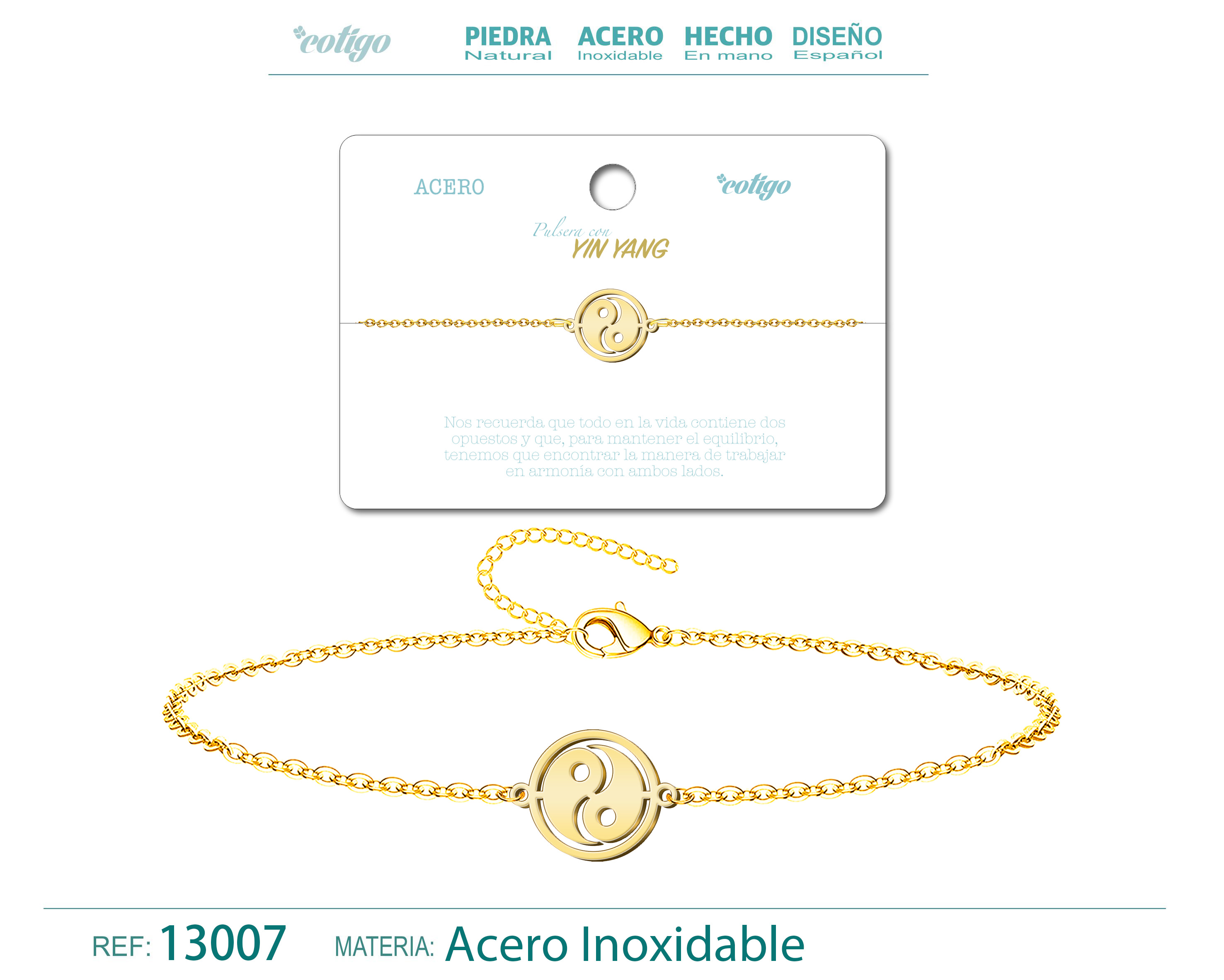 Pulsera YinYangAcero Dorado
