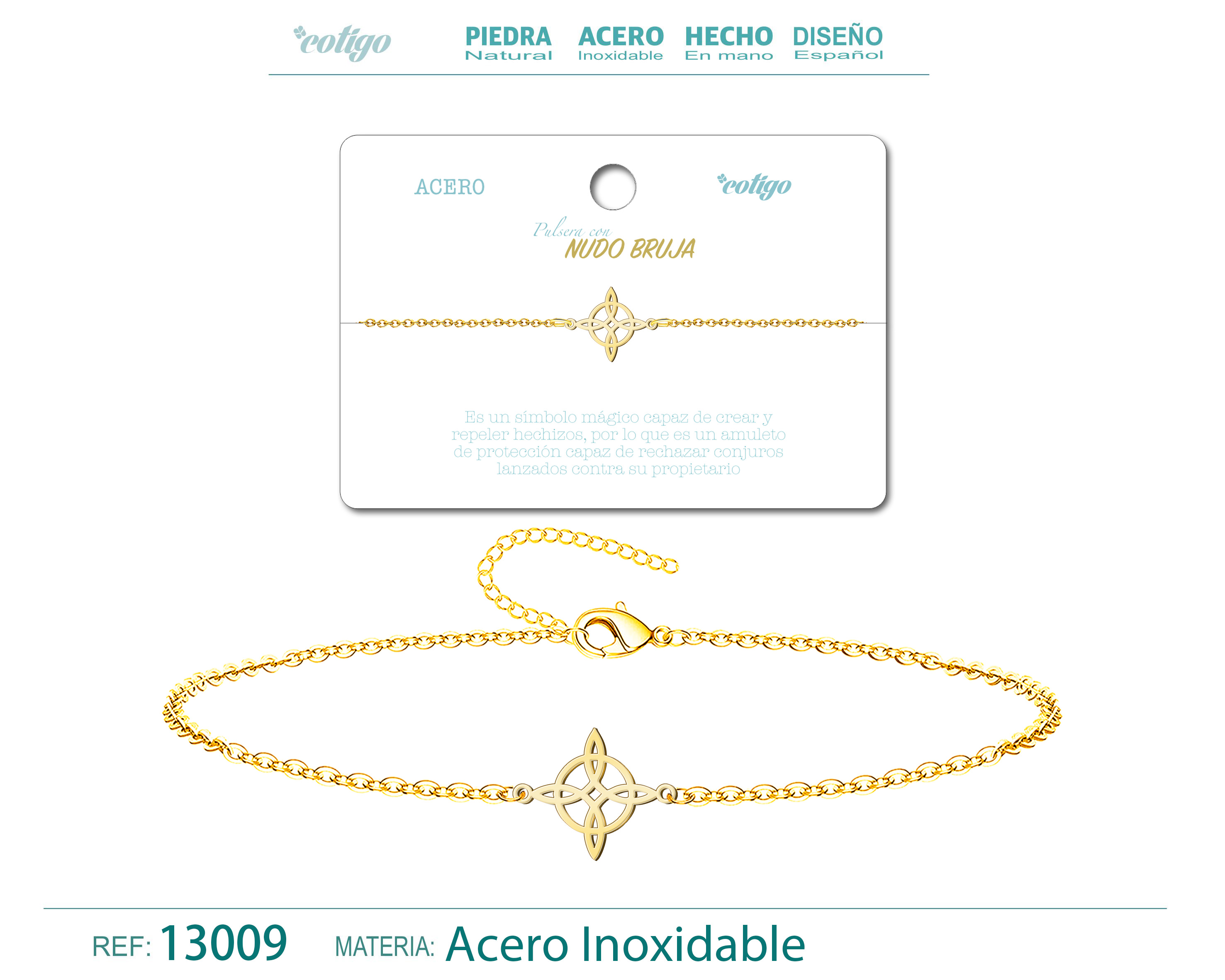 Pulsera Nudo brujaAcero Dorado