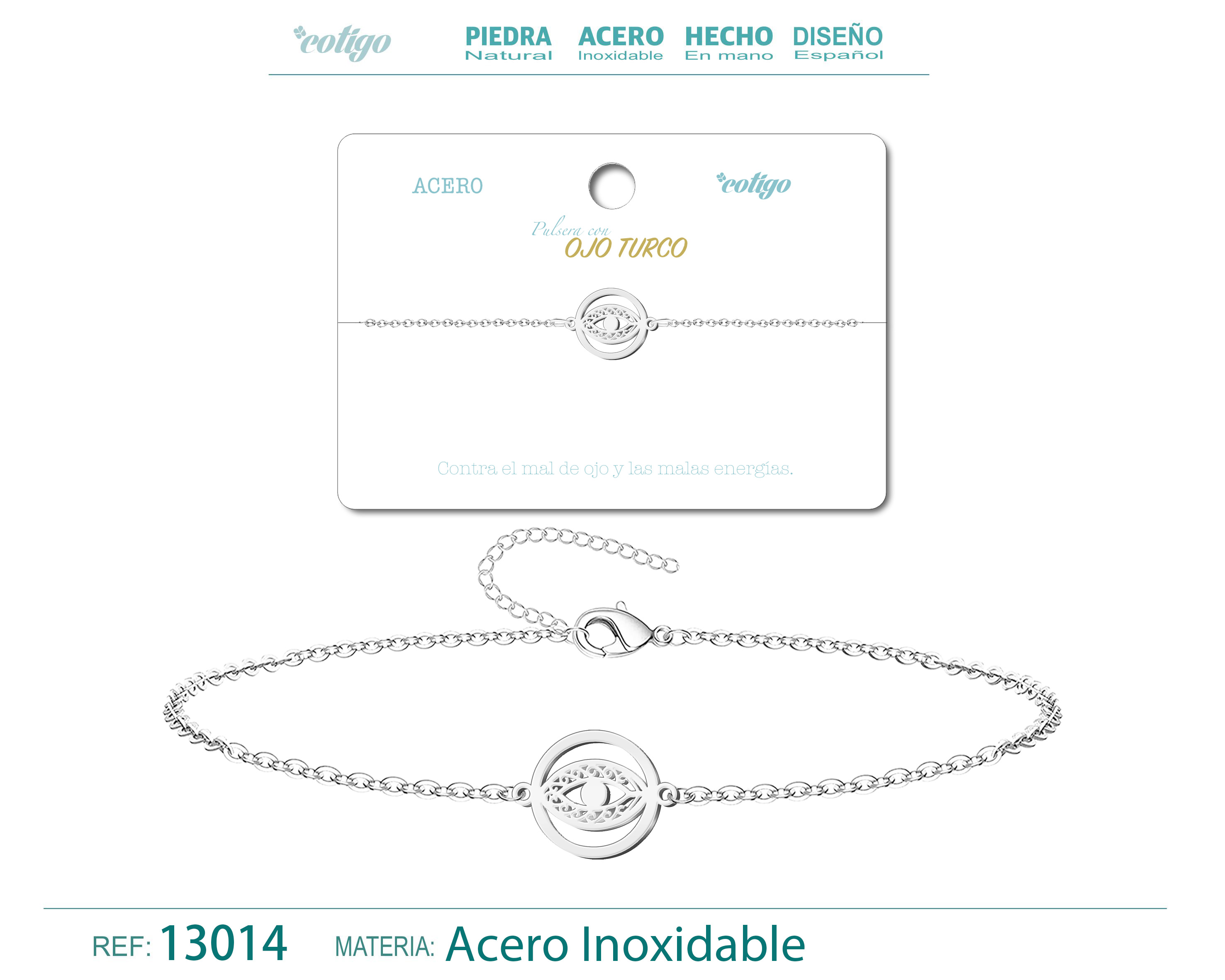 Pulsera Ojo Turco Acero Plateado