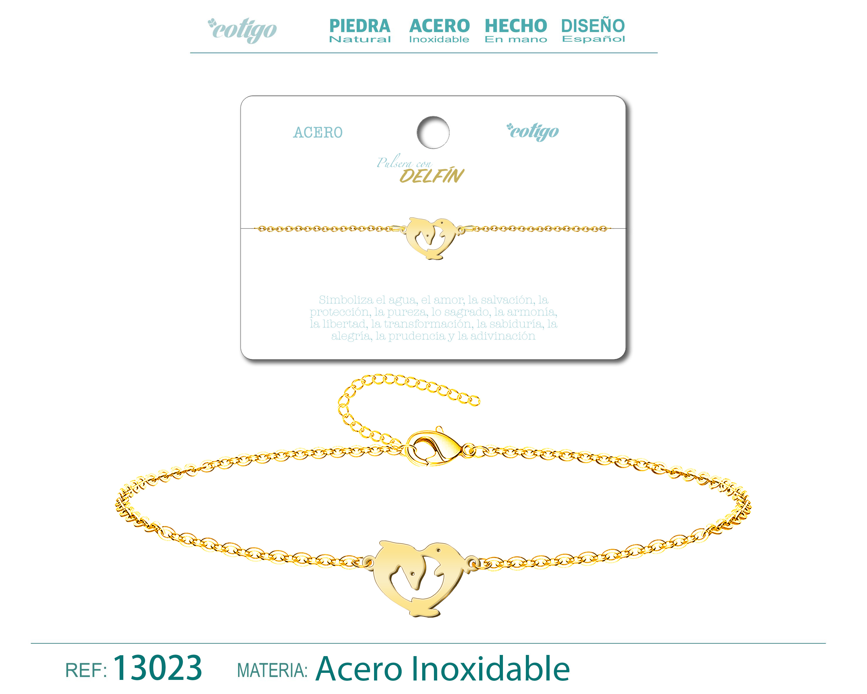 Pulsera DelfínAcero Dorado