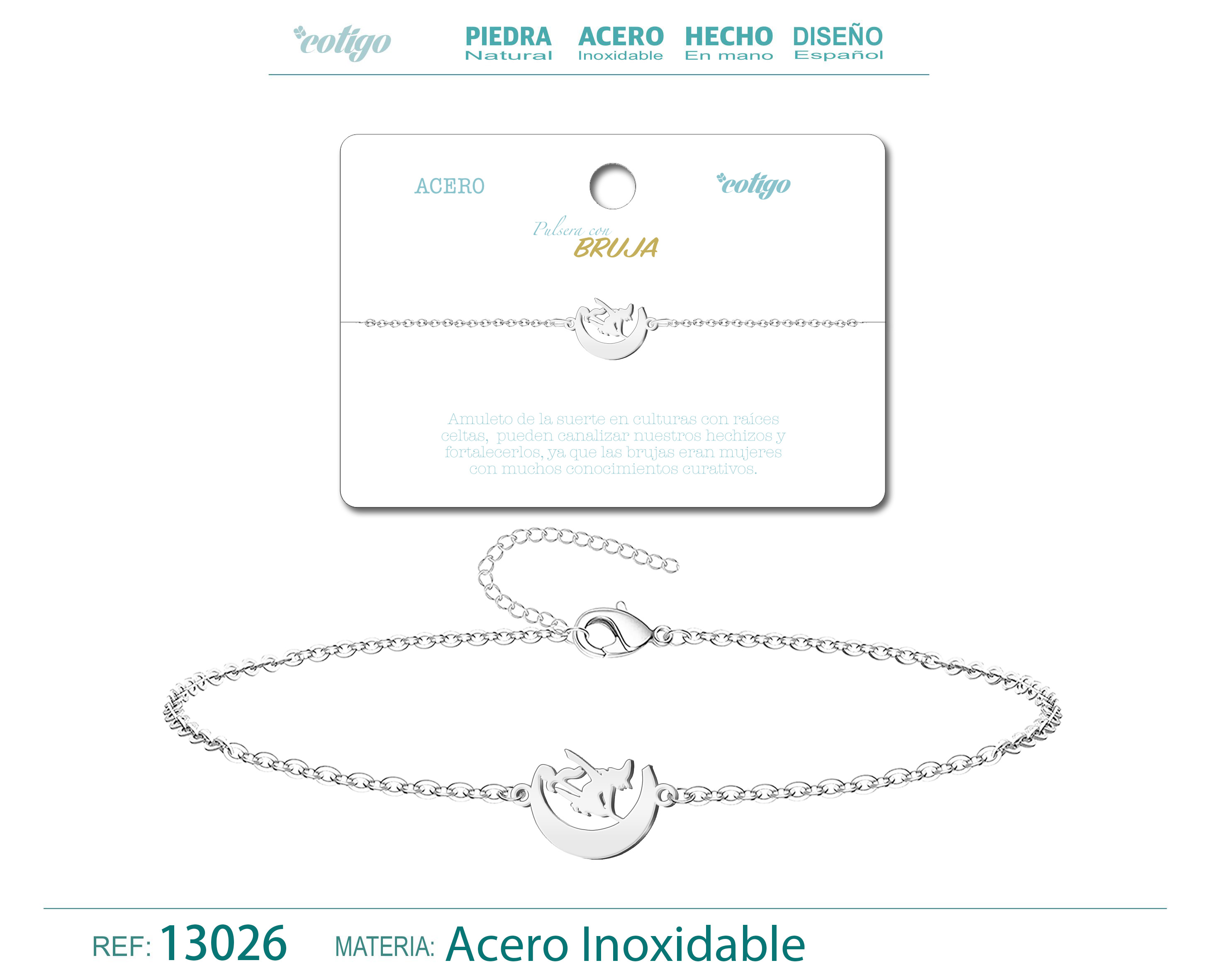 Pulsera Bruja Acero Plateado
