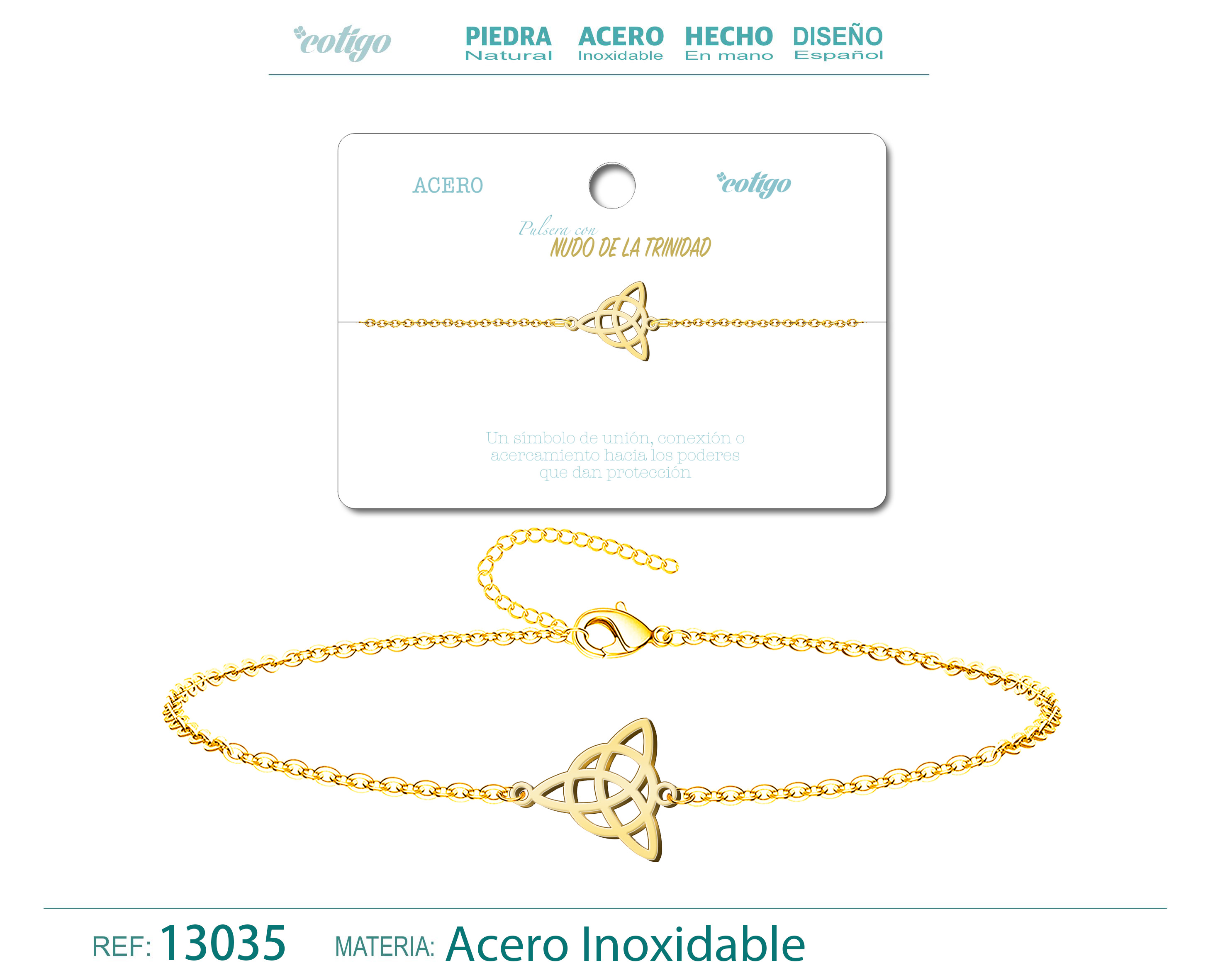 Pulsera Nudo de la TrinidadAcero Dorado