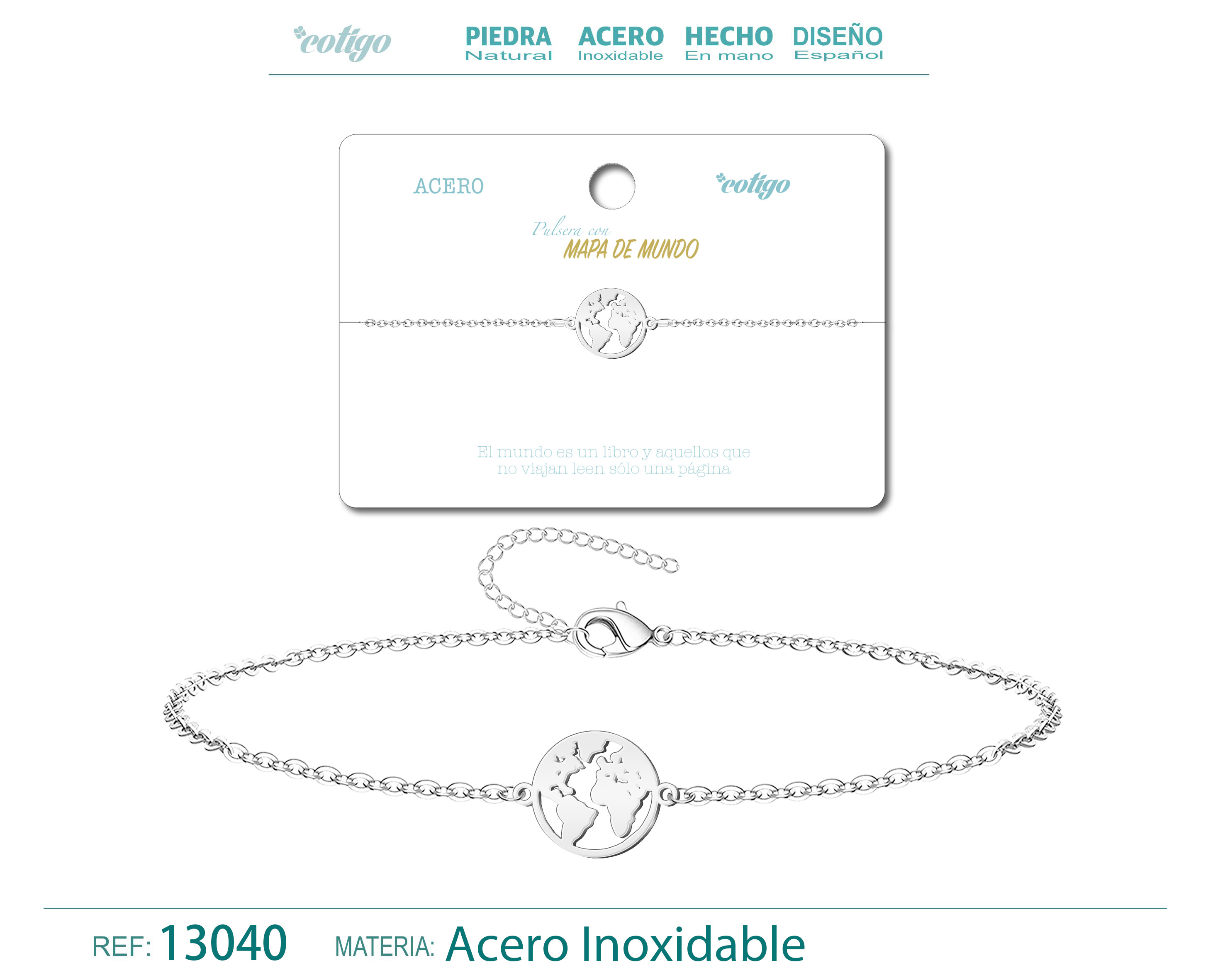 Pulsera Mapa de Mundo Acero Plateado