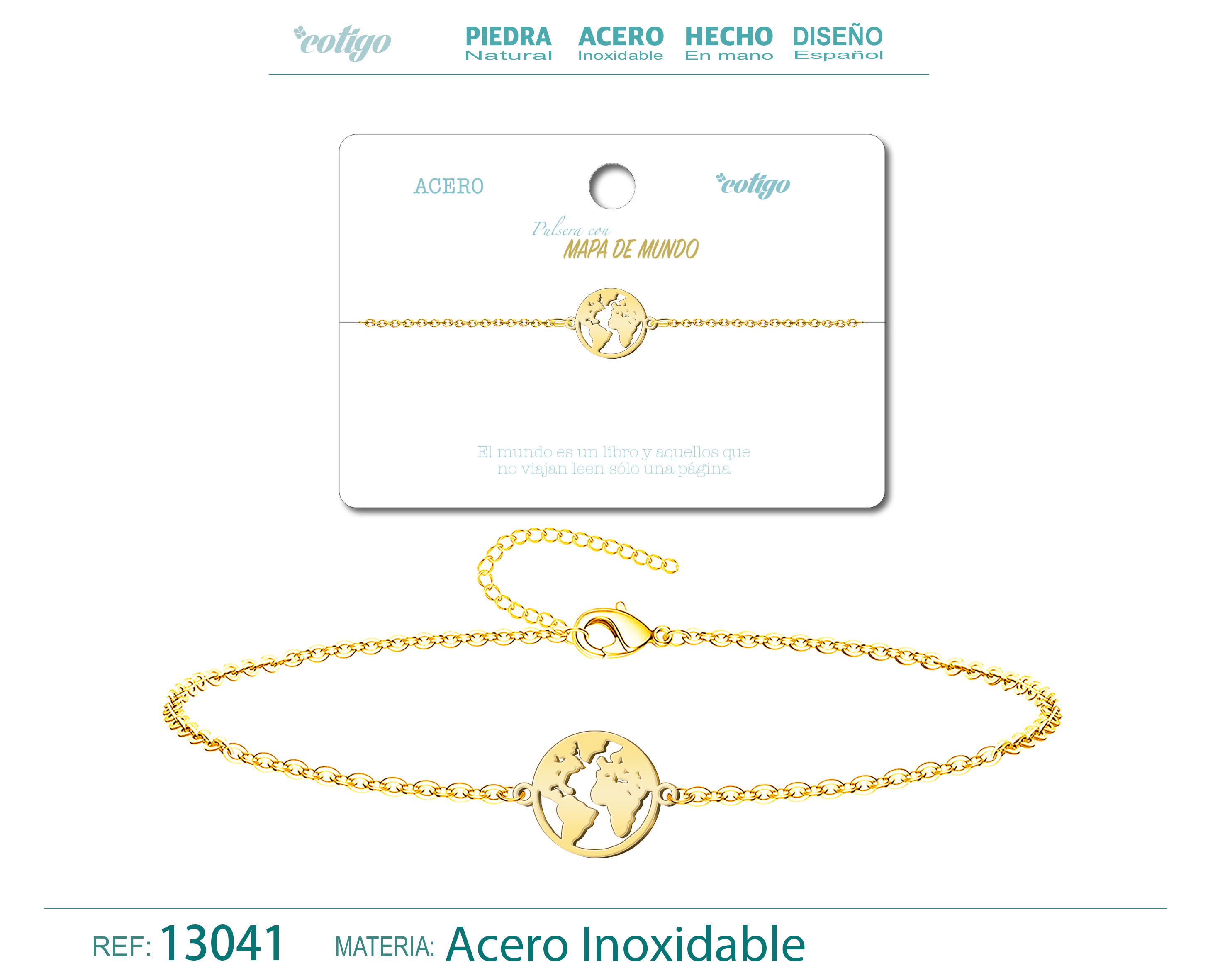 Pulsera Mapa de MundoAcero Dorado