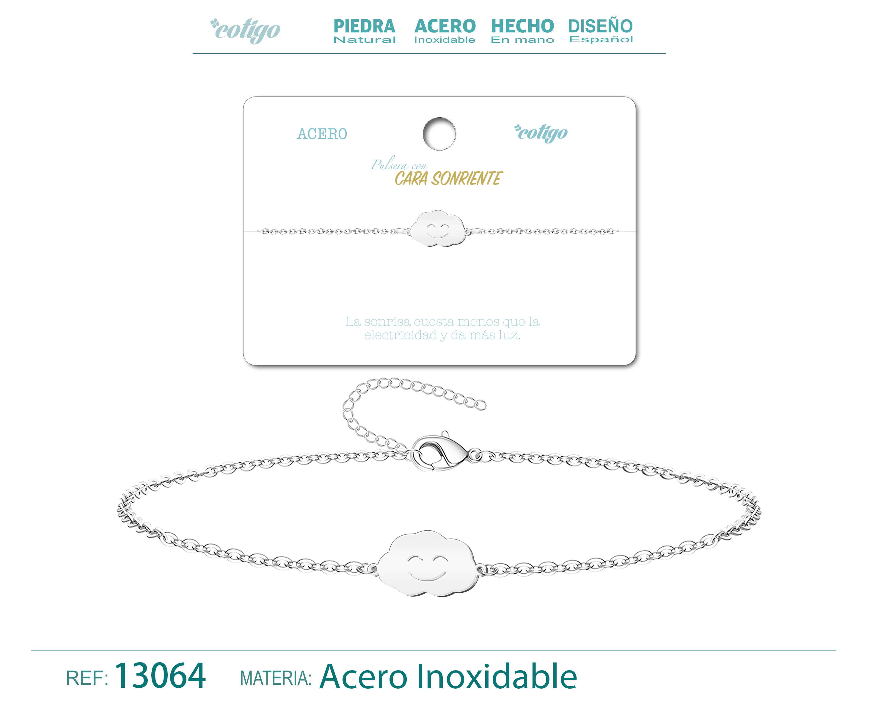 Pulsera Cara Sonriente Acero Plateado