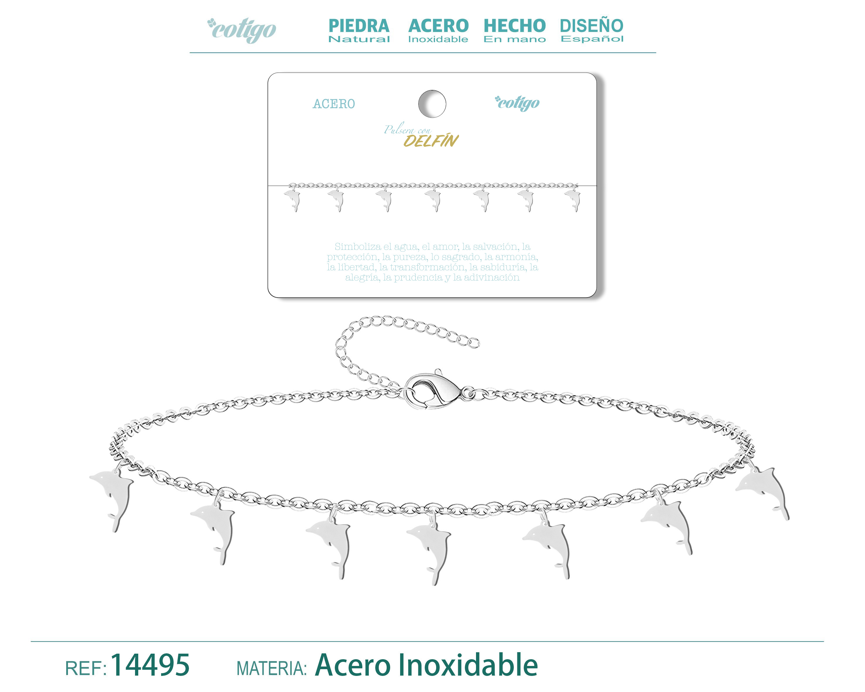 Pulsera con 7 colgante de Delfin color Plateado