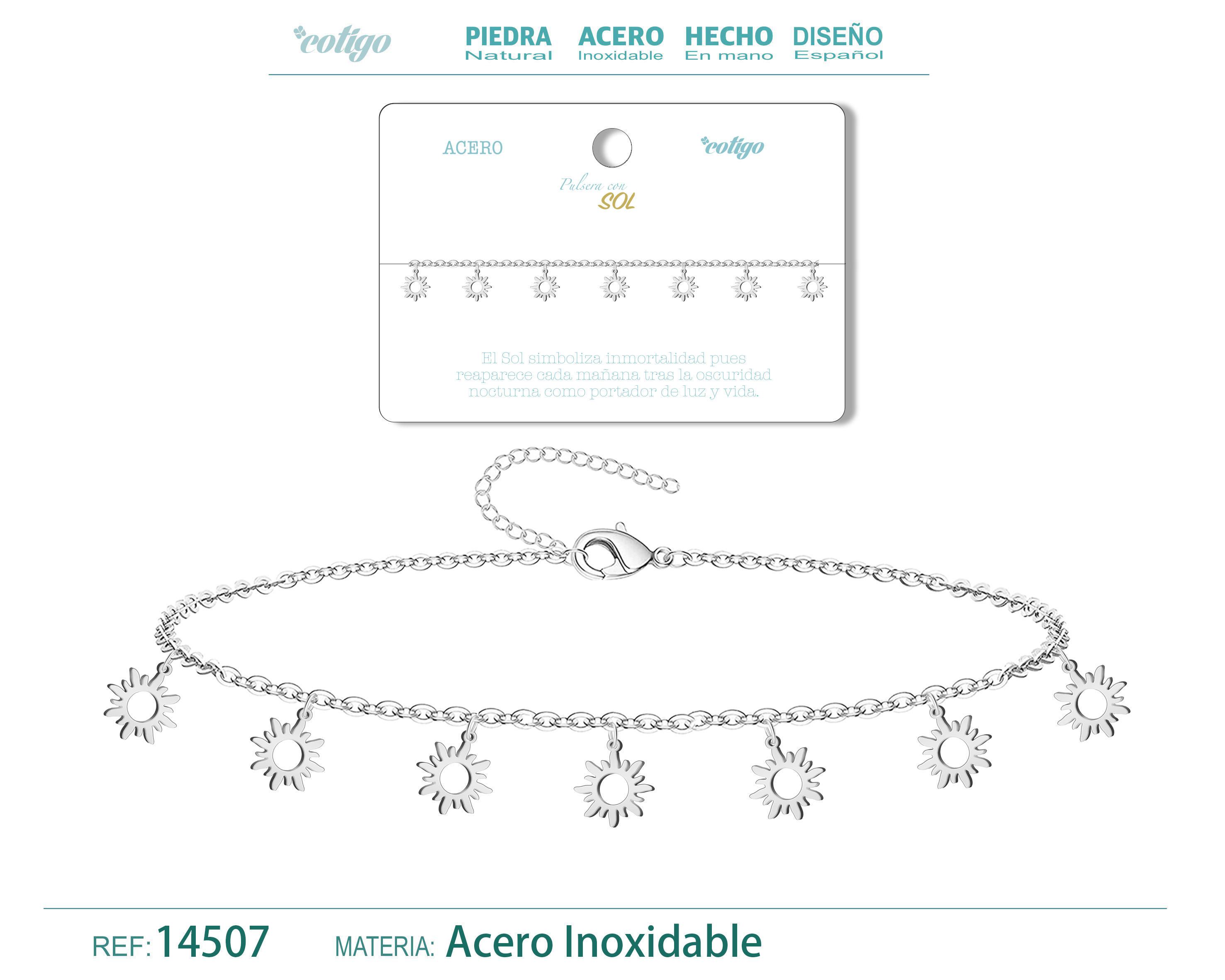 Pulsera con 7 colgante de Sol color Plateado