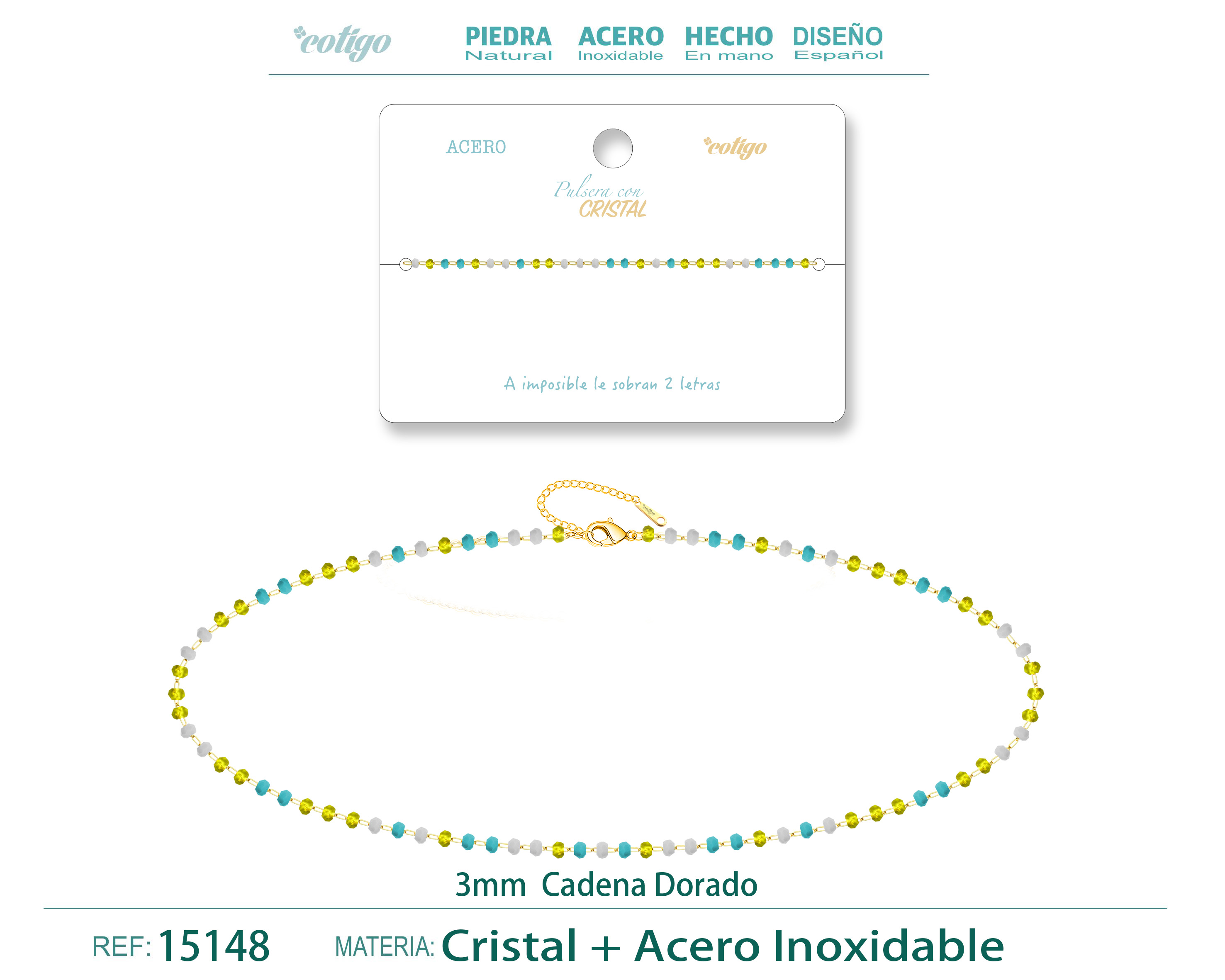 Pulsera Acero Color Dorado con Bola Crista