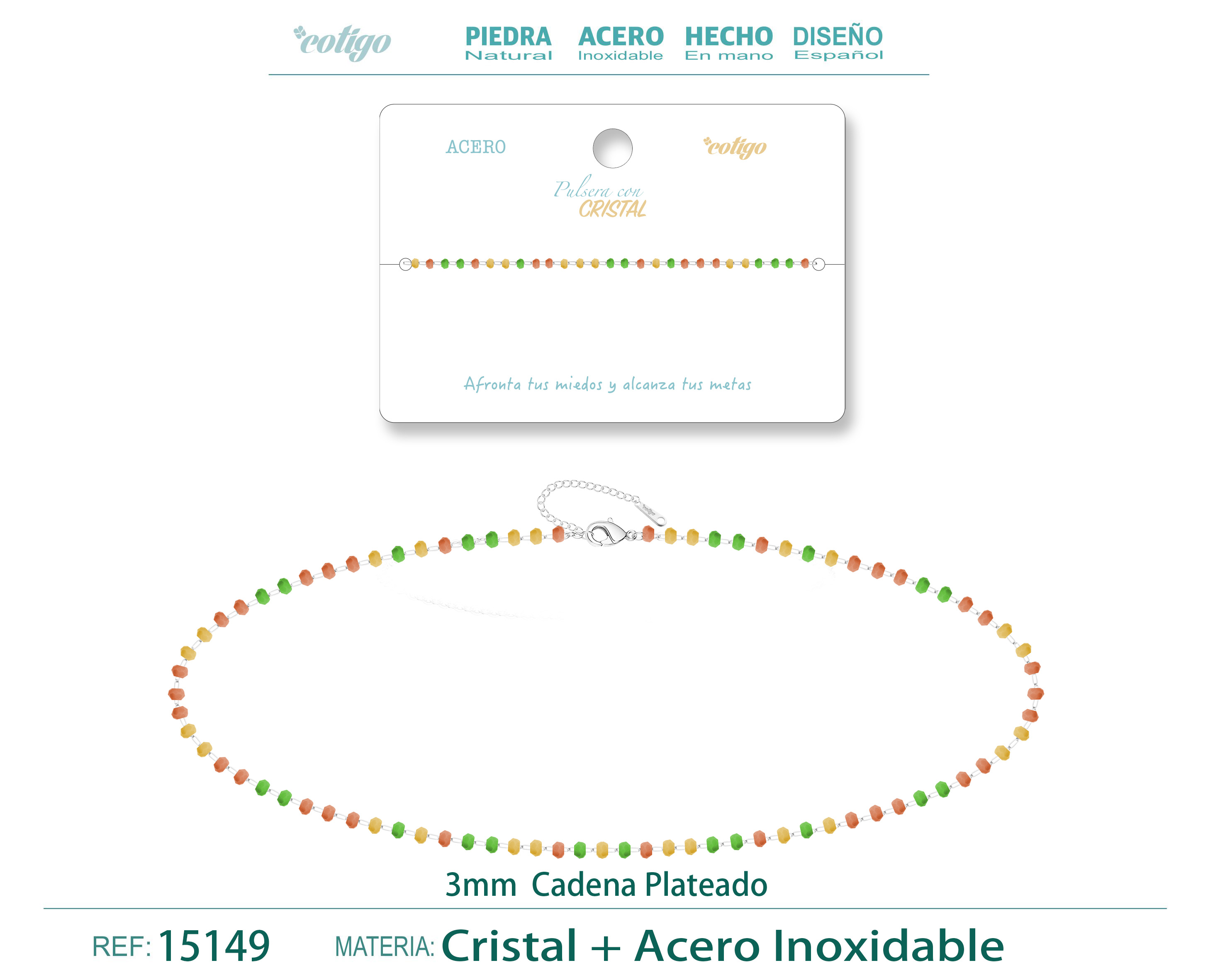Pulsera Acero Color Plateado con Bola Crista