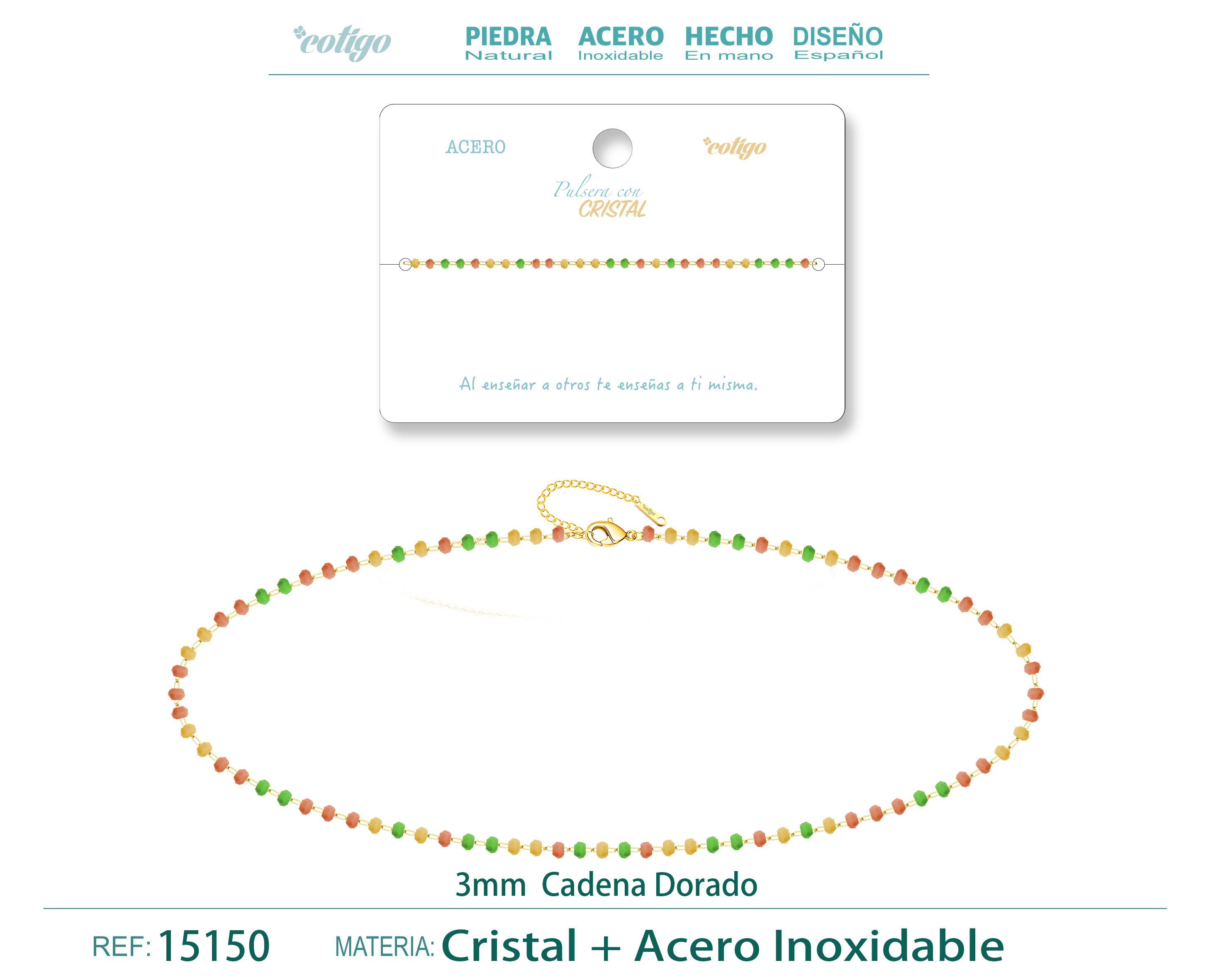 Pulsera Acero Color Dorado con Bola Crista