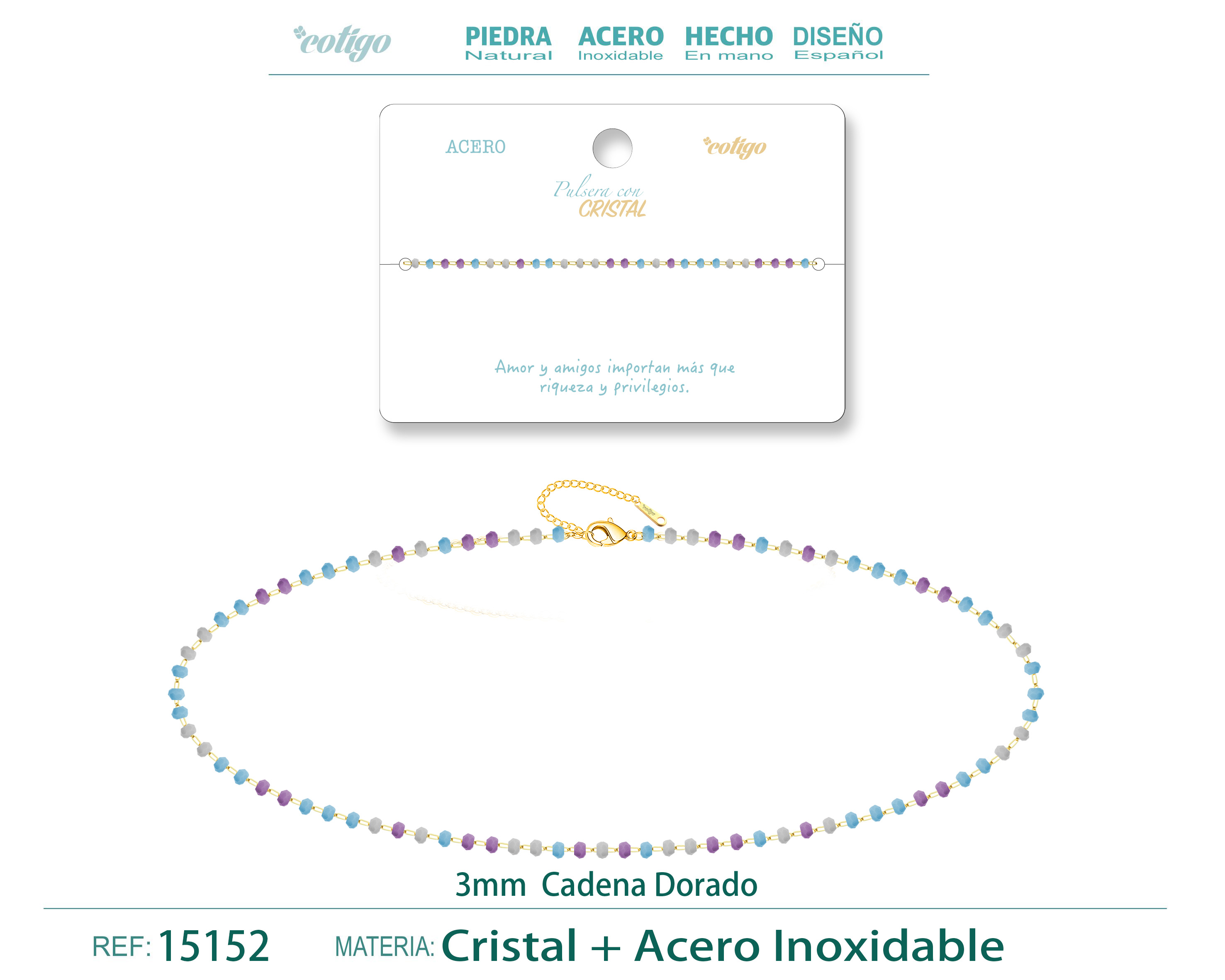 Pulsera Acero Color Dorado con Bola Crista
