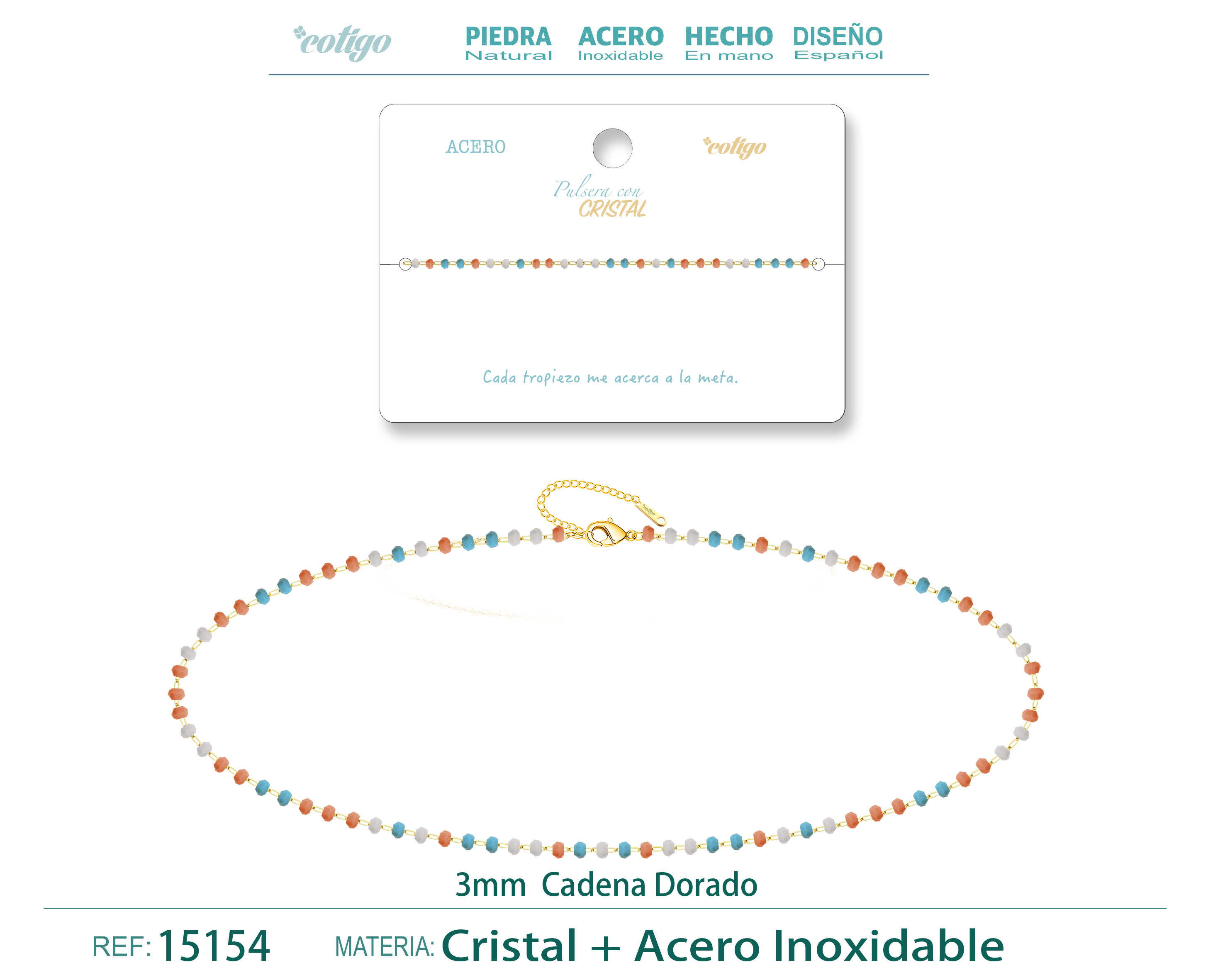 Pulsera Acero Color Dorado con Bola Crista