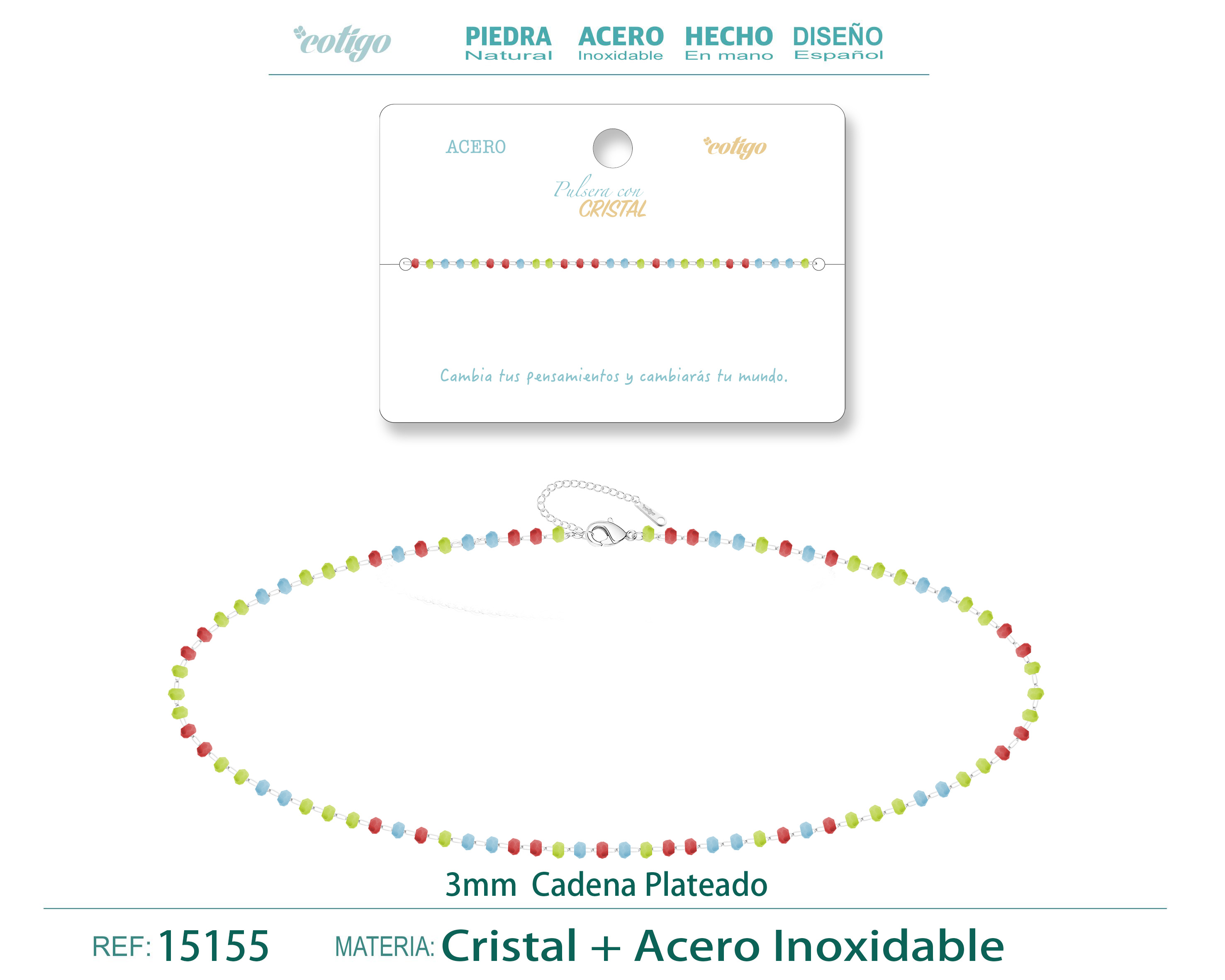 Pulsera Acero Color Plateado con Bola Crista