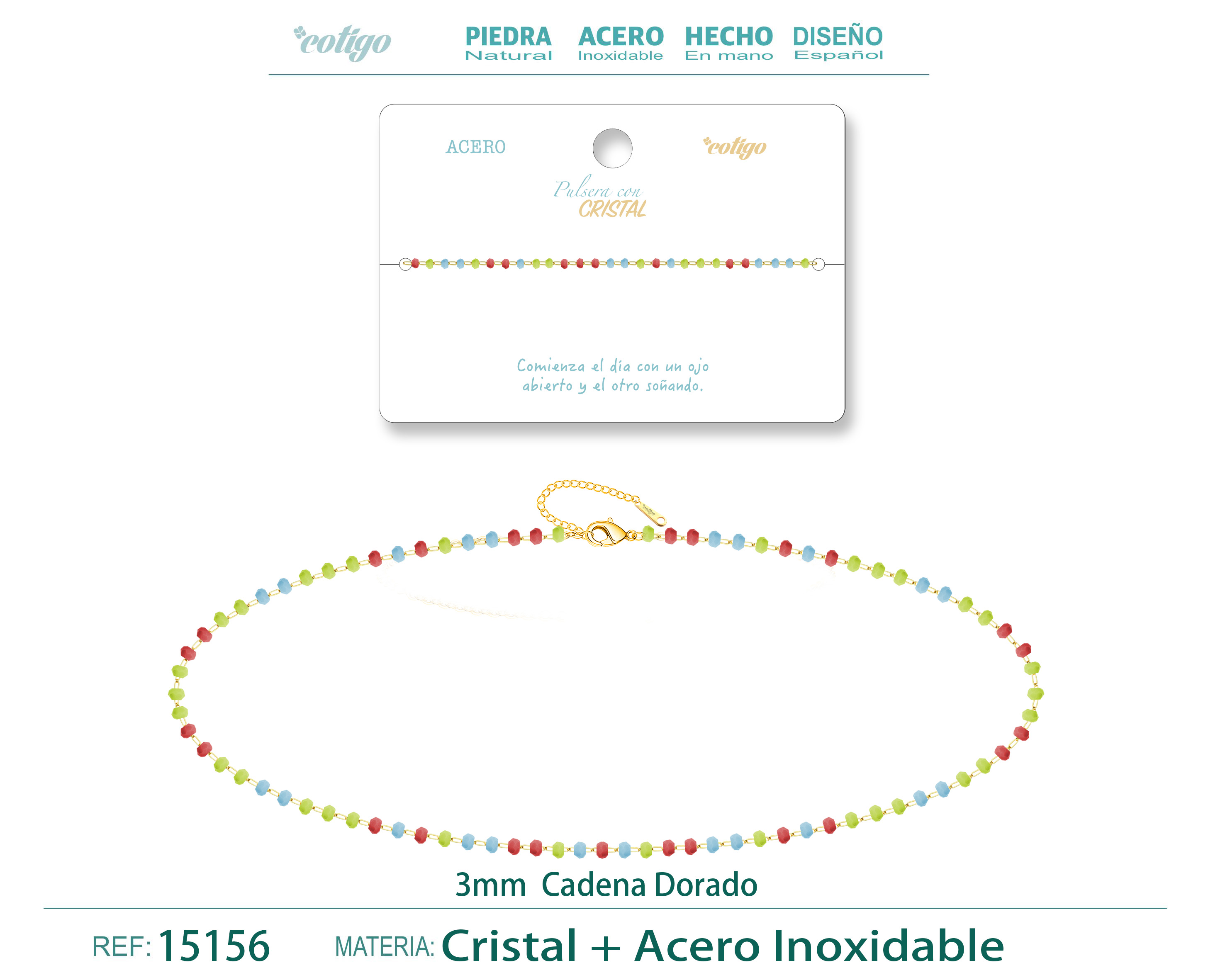 Pulsera Acero Color Dorado con Bola Crista