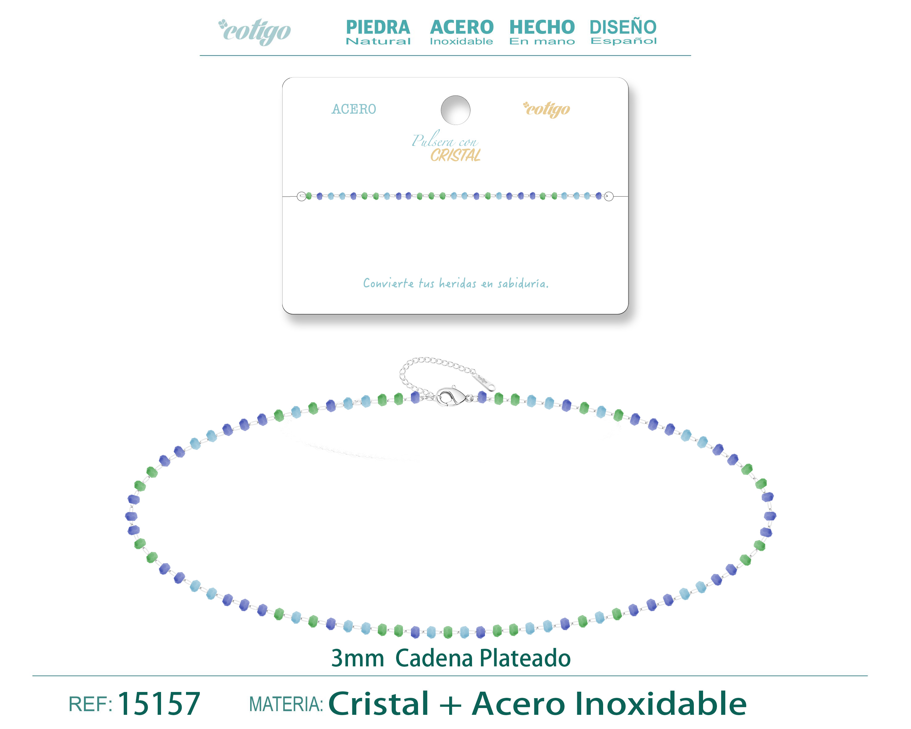 Pulsera Acero Color Plateado con Bola Crista