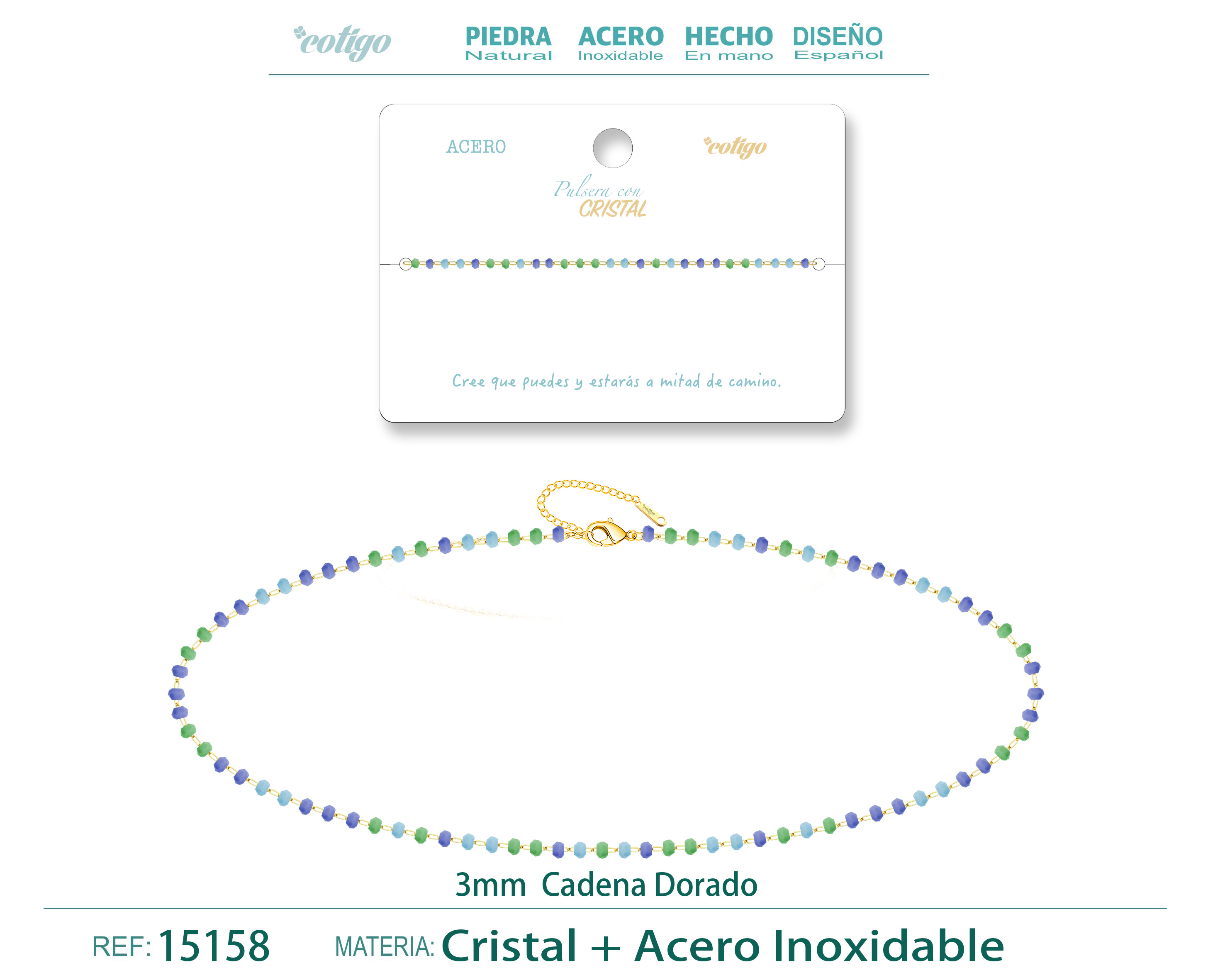 Pulsera Acero Color Dorado con Bola Crista