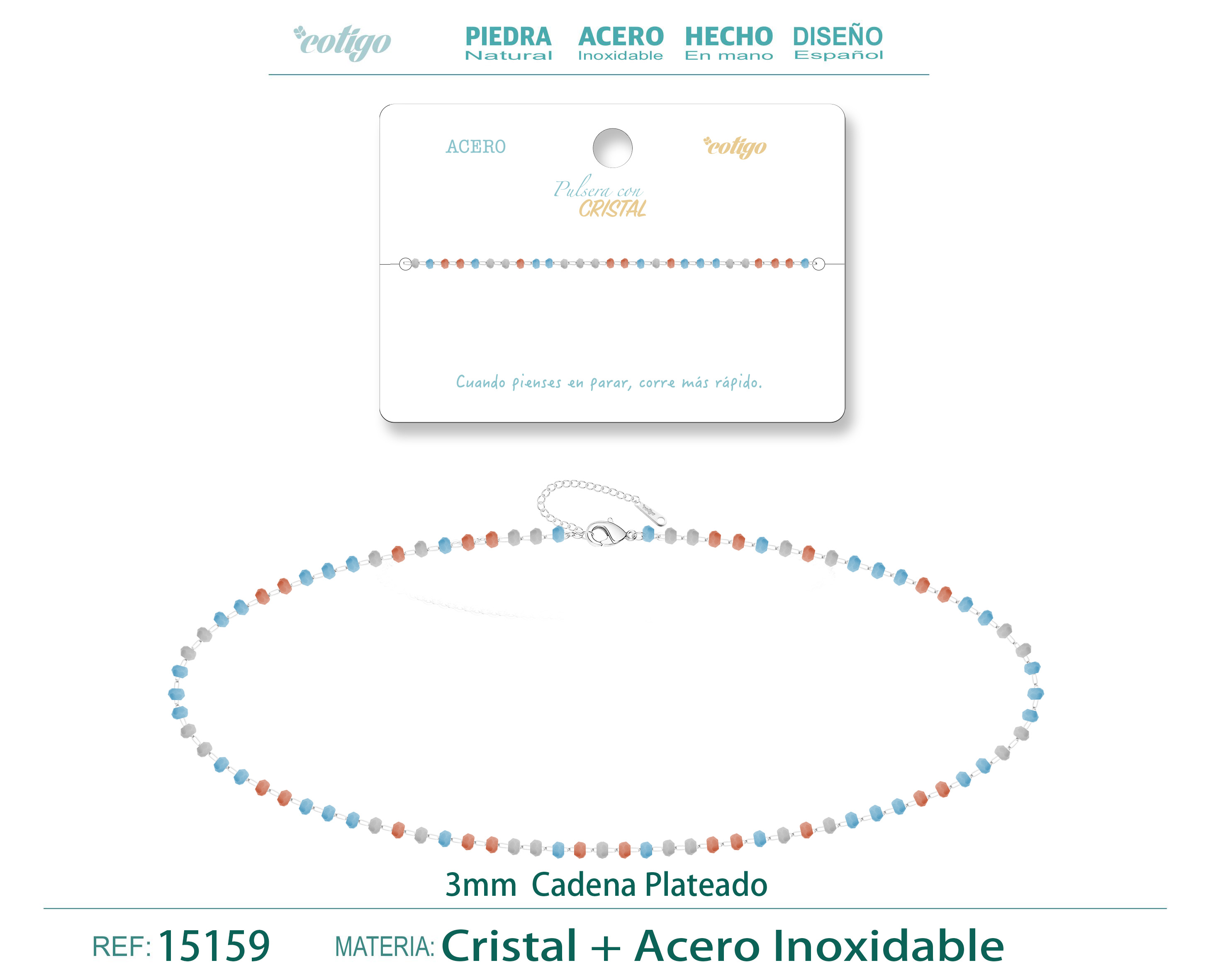 Pulsera Acero Color Plateado con Bola Crista