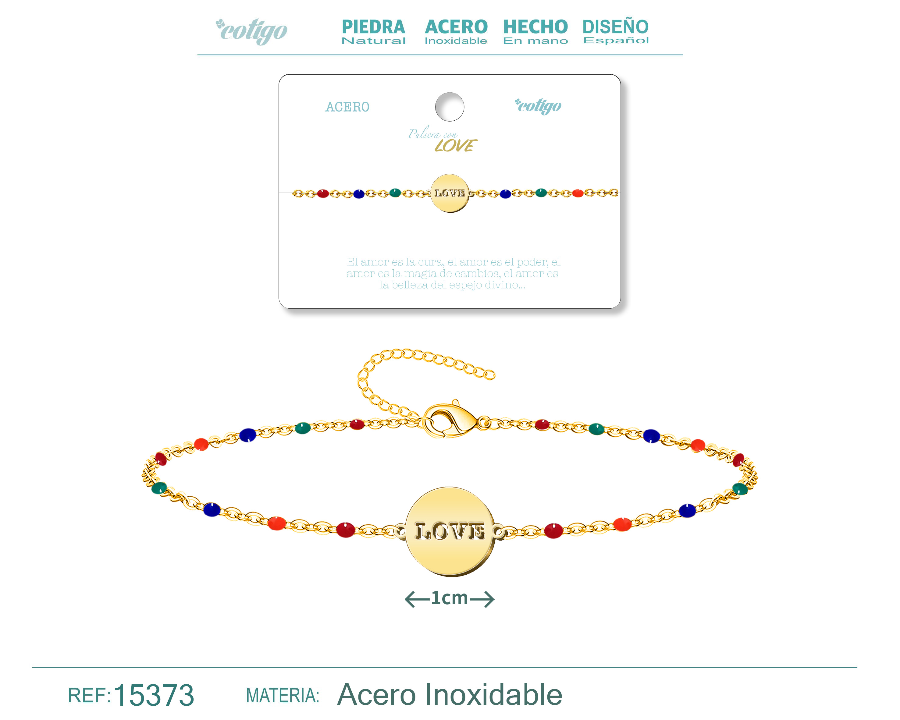 PULSERA ACERO MULTICOLOR CON LOVE